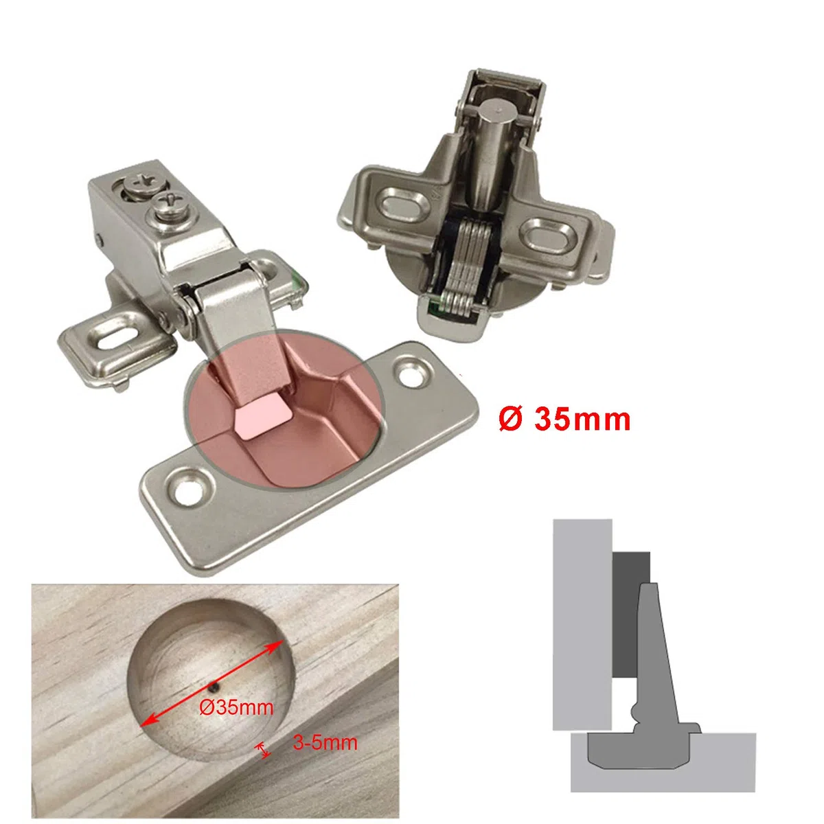 LIKERAINY 95 Deg Pełna Nakładane Zawias Ramowy 35mm z Amortyzatorem Hydraulicznym do Drzwi Szafy Kompaktowe z Miękkim Domykaniem Krótkie Mini Zawiasy 8 pcs