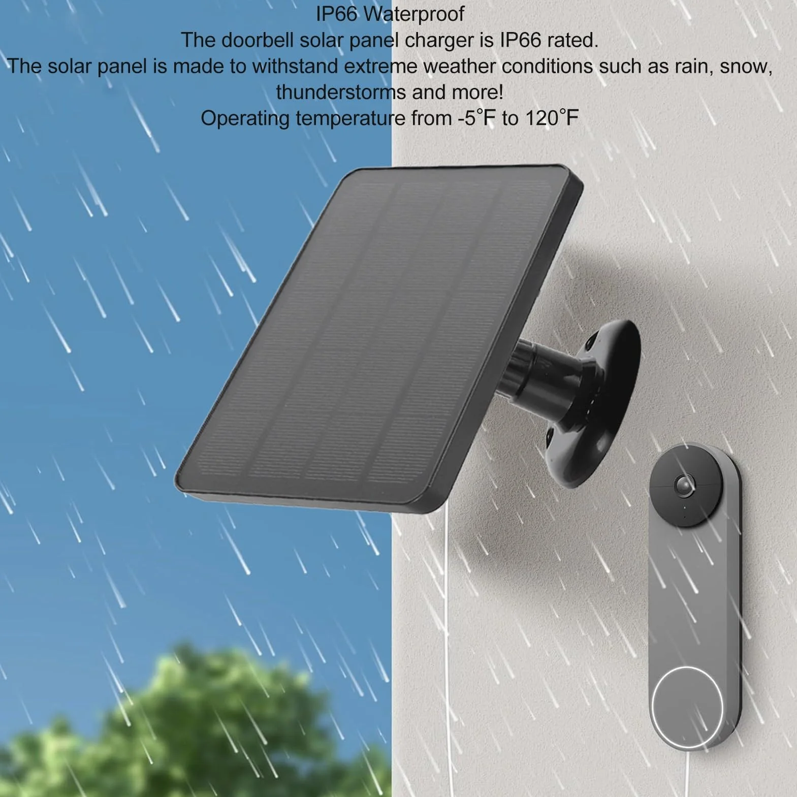 Panel Słoneczny 10W do Dzwonka do Drzwi, ładowarka Panelowa do Kamery Nest/ Doorbell 2K, Dzwonek Wideo Ring 2/3+, Dzwonek do Drzwi 3/4 Plus, wodoodporność IP66, Uchwyt z 360°