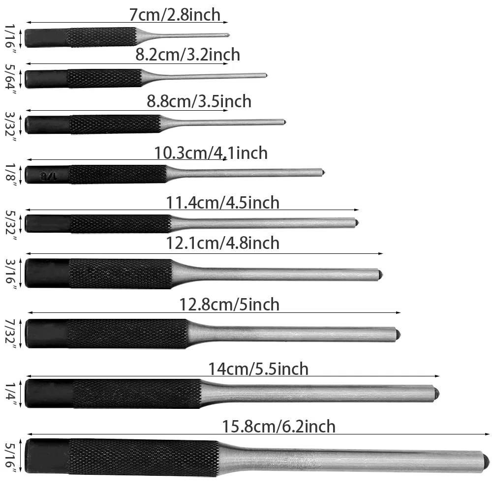 9-częściowy zestaw narzędzi do przebijania 1,5 mm - 8 mm, stal 40CR-V, do drewna, tworzywa sztucznego, skóry, biżuterii, rzemiosła artystycznego (z torbą do przechowywania)