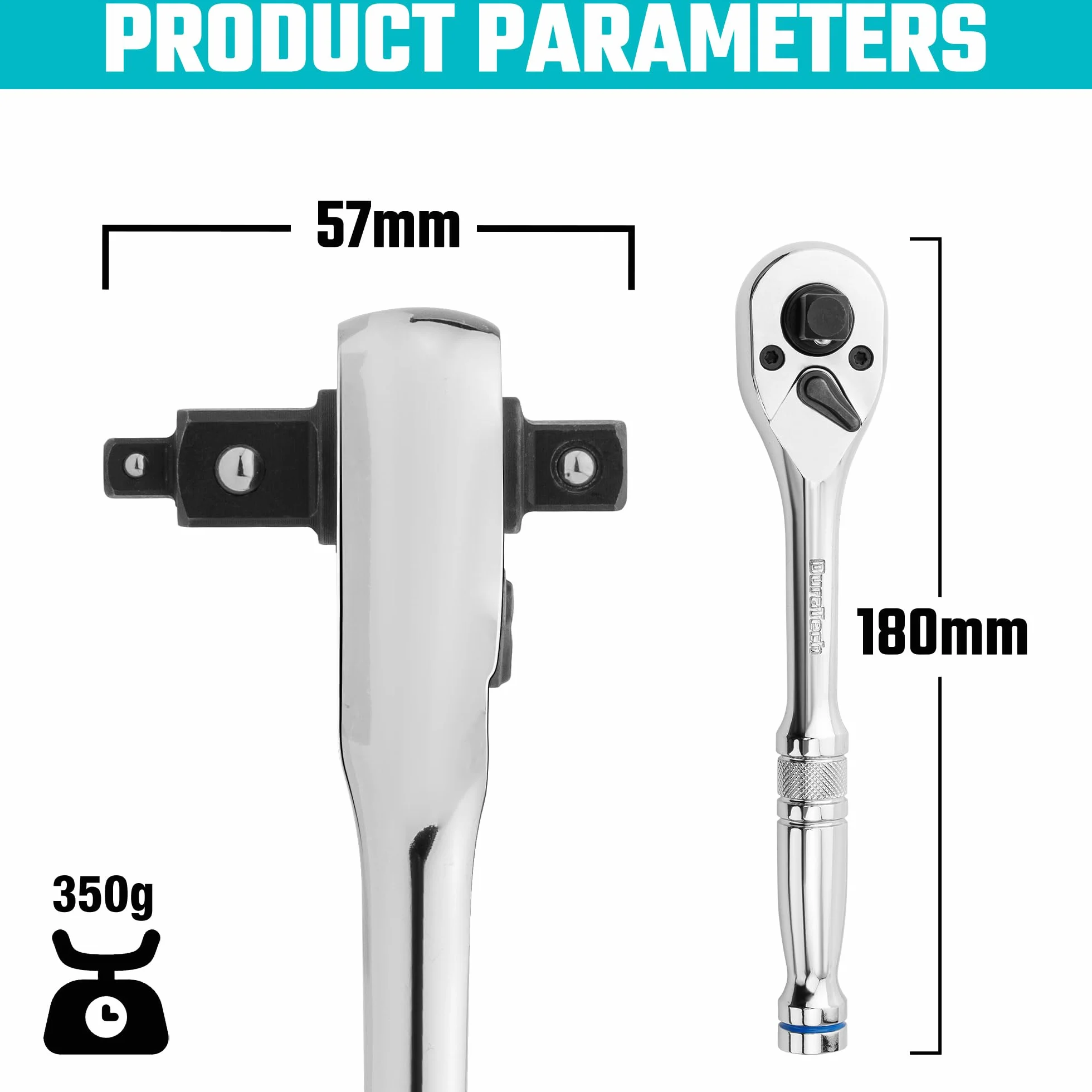 DURATECH Rękojeść z grzechotką 3 w 1, klucz z grzechotką 1/4”, 3/8”, klucz z grzechotką 1/2”, stal stopowa, klucz nasadowy 72-zębowy do napraw samochodowych