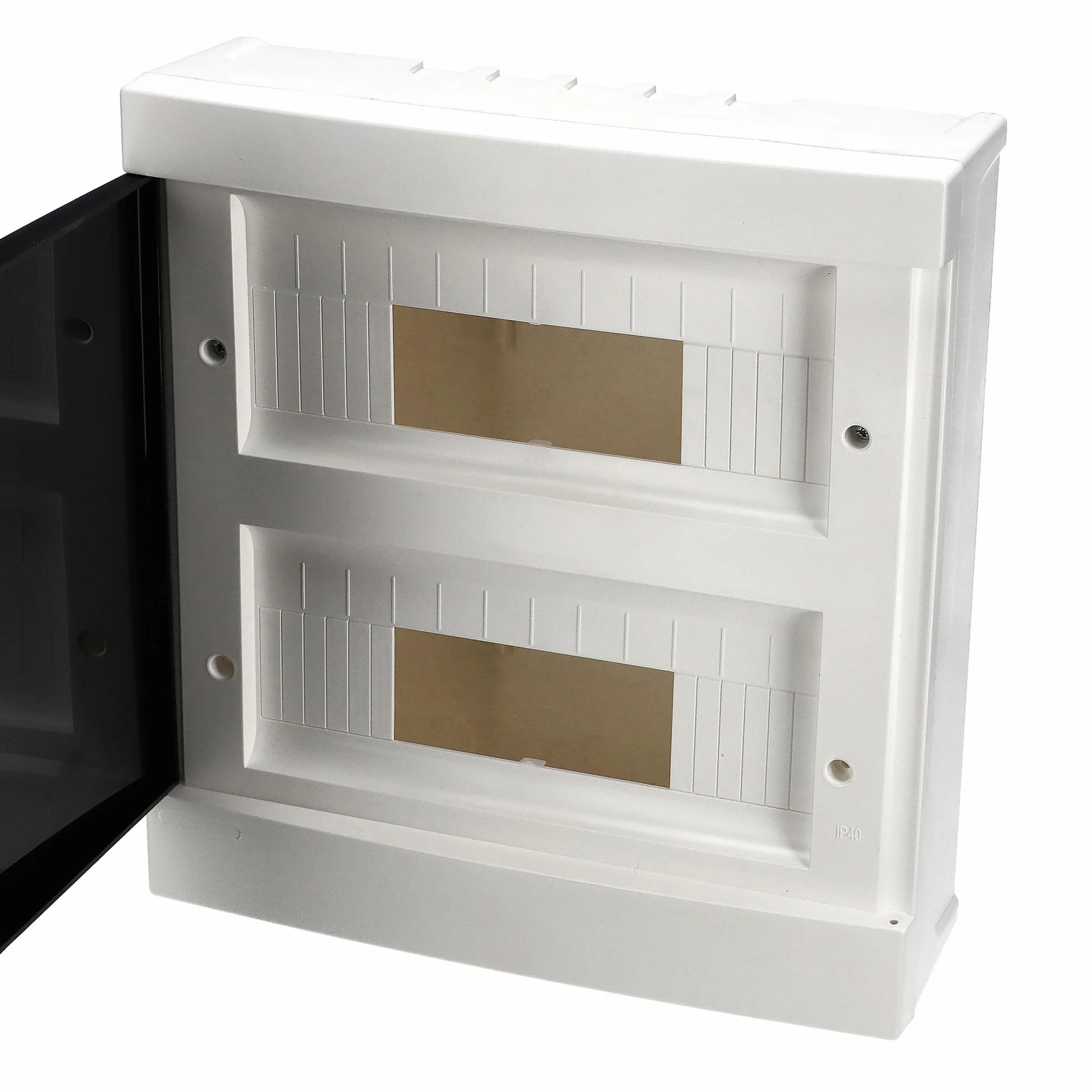 EDO Rozdzielnica Elektryczna Natynkowa 2 Rzędy 24 Modułów 32 x 30 x 9,5 cm - Biała ABS Skrzynka Bezpiecznikowa IP40 IK07, Skrzynka Rozdzielcza do Garażu, Warsztatu, Domu