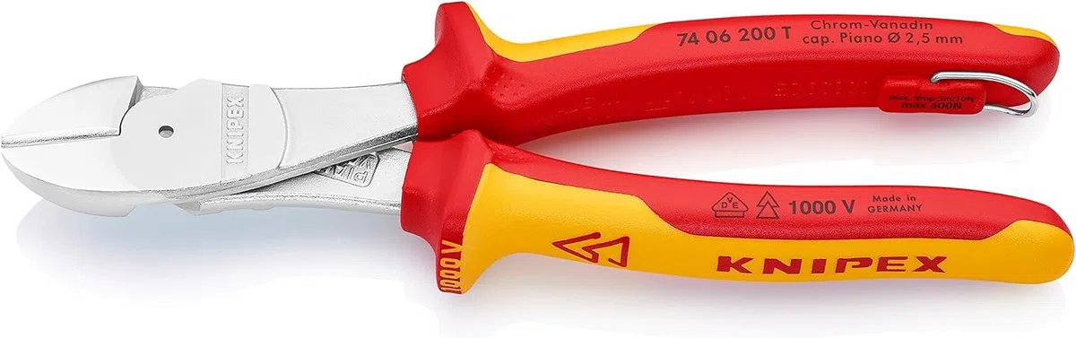 KNIPEX Szczypce tnące boczne w blister chromowany izolowane z wielokomponentowymi osłonkami i wbudowanym izolowanym uchwytem do, 74 06 200 T BK