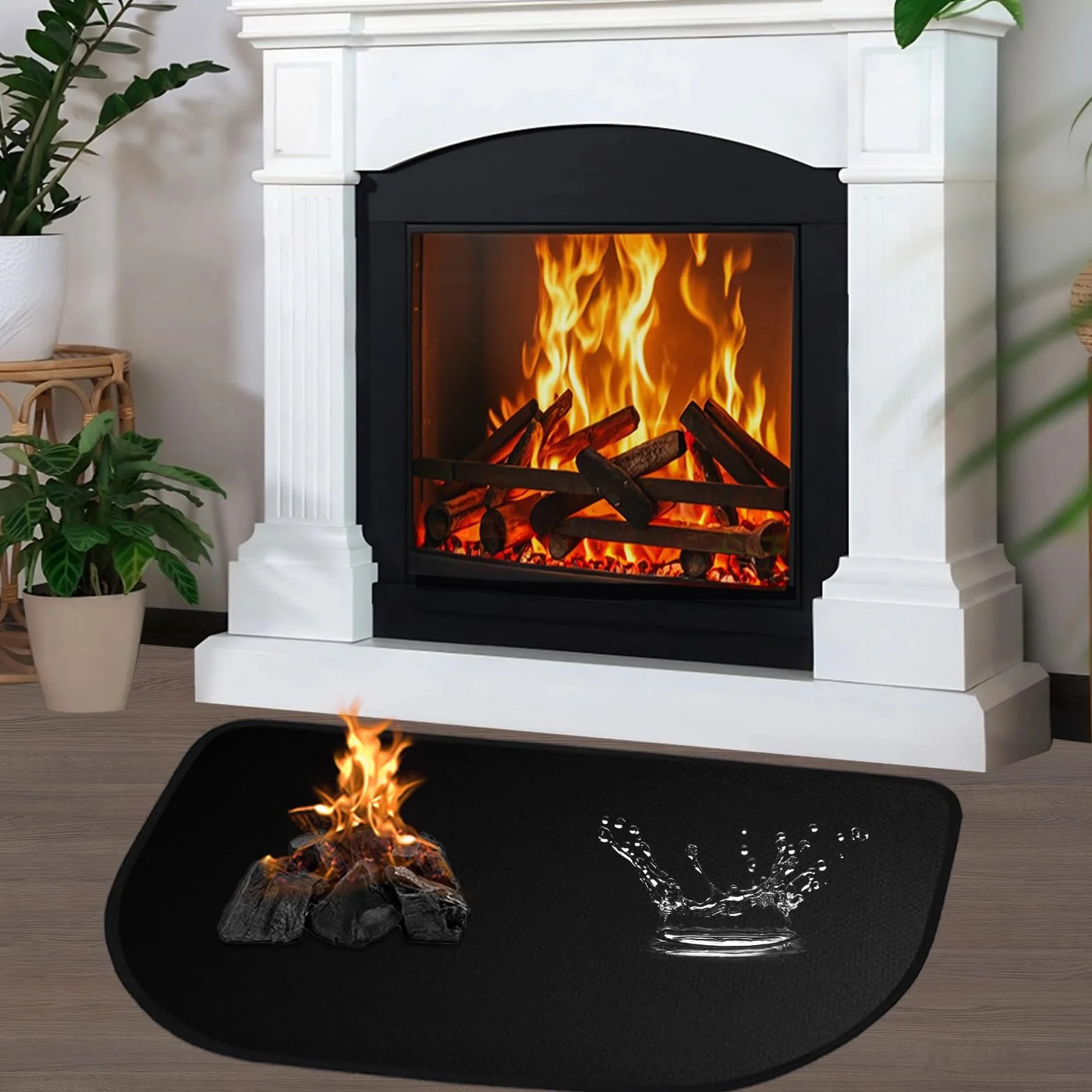 Ognioodporna podkładka – 80 x 50 cm, mata ognioodporna do pieca kominkowego, odporna na wysokie temperatury do 1000°C, płyta chroniąca podłogę przed iskrami, mata podłogowa do kominka, grilla, czarna