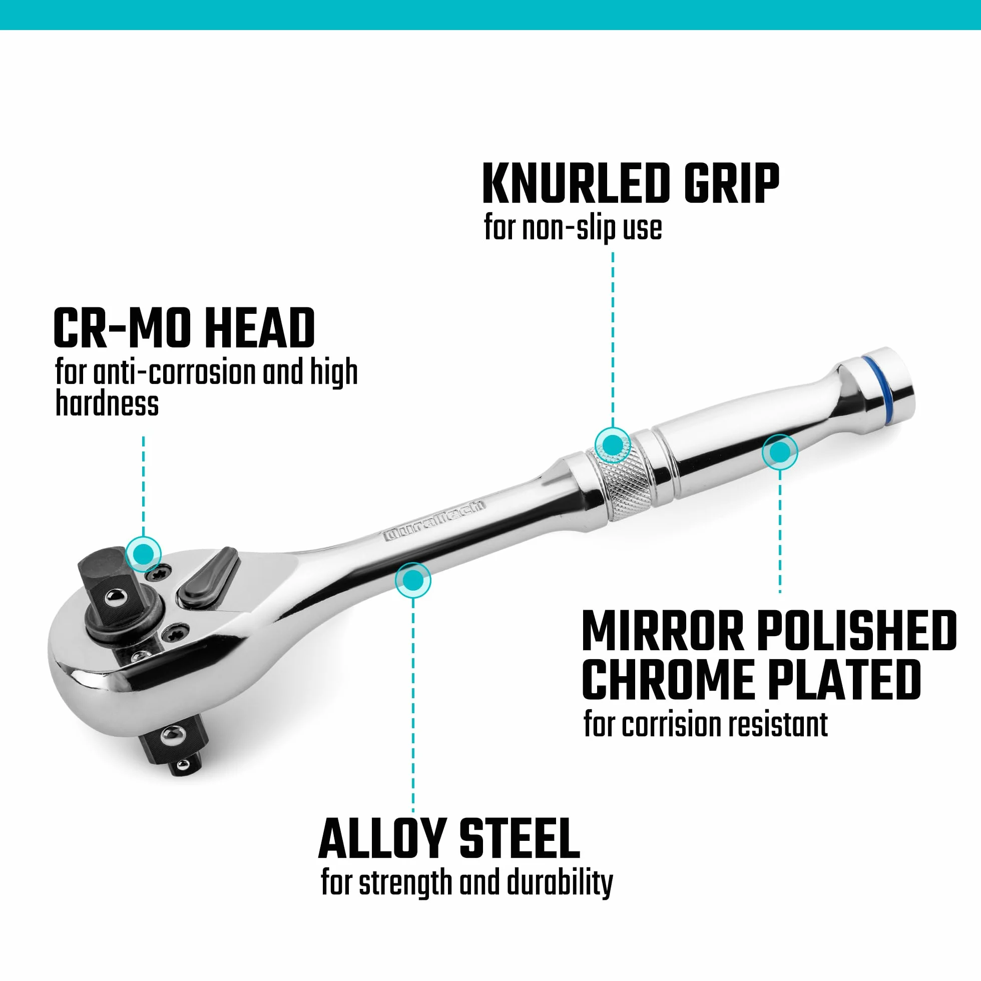 DURATECH Rękojeść z grzechotką 3 w 1, klucz z grzechotką 1/4”, 3/8”, klucz z grzechotką 1/2”, stal stopowa, klucz nasadowy 72-zębowy do napraw samochodowych