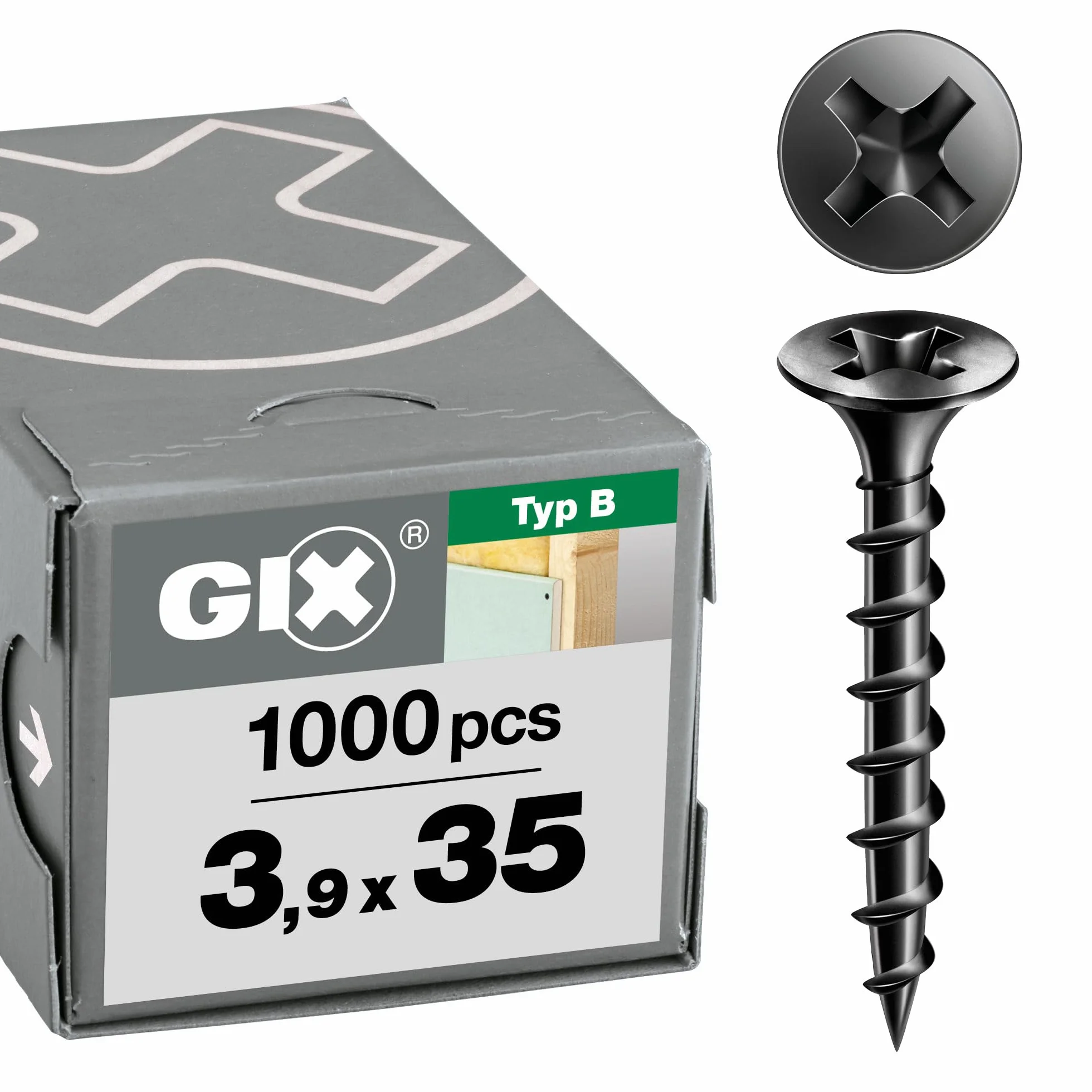 SPAX GIX-B Wkręty do szybkiego montażu 3,9 x 35 mm, gwint gruboziarnisty, 1000 sztuk, łeb trąbki, z rowkiem krzyżowym H2, śruby do suchej zabudowy do drewnianych podkonstrukcji – 1891170390355