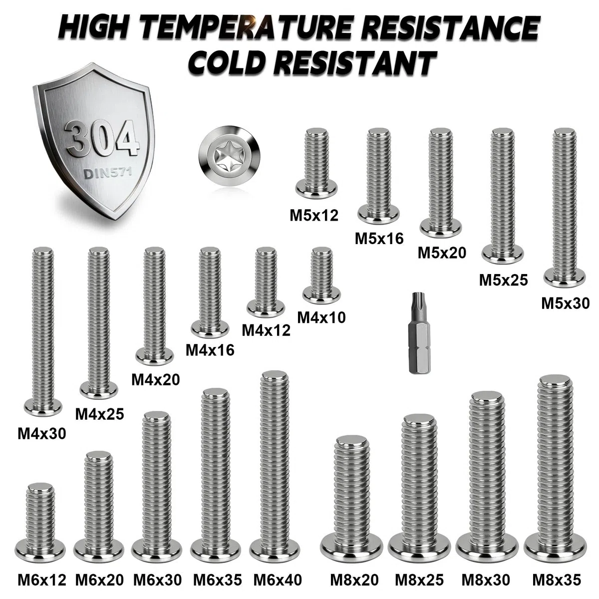 Śruby z łbem płaskim M6 x 30 mm, śruby ze stali nierdzewnej A2 V2A, 15 sztuk śrub z łbem soczewkowym, Torx, M6, śruby meblowe, pełny gwint, śruby metalowe z bitem Torx do naprawy mebli