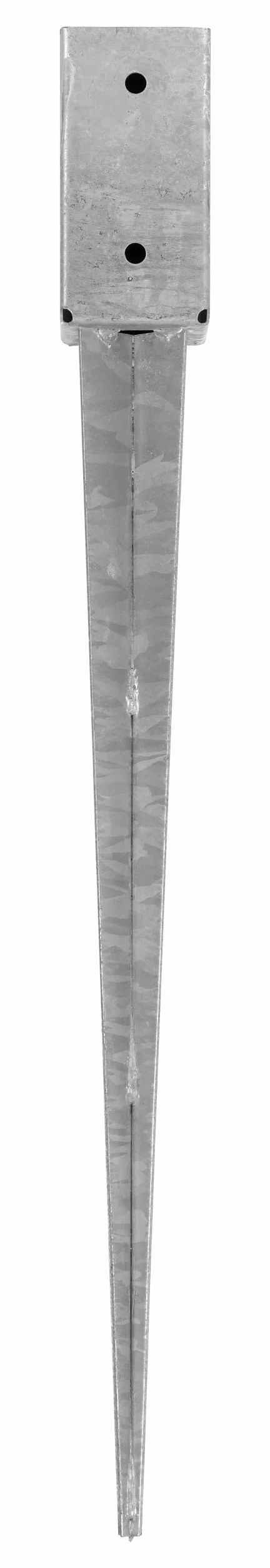 ADGO Podstawa Słupa Kwadratowa Wbijana Wspornik Kotwa 100 x 100 x 900 mm, Do Betonu Ogrodzenia Altany Garażu Wiaty, Blacha Metalowa Ocynkowana Srebrna Antykorozyjna, 1 sztuka
