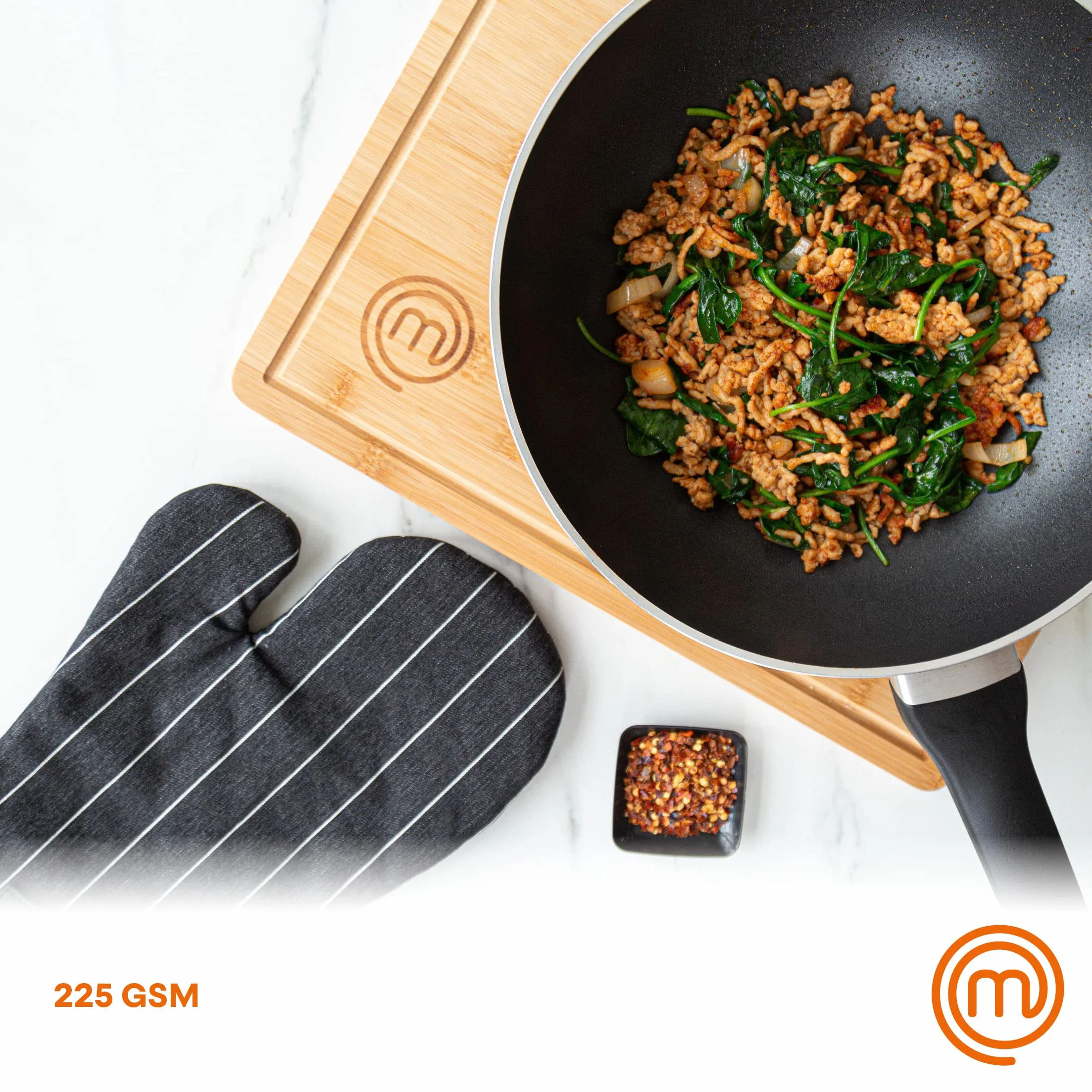 MasterChef 100% bawełna, Regulowany pasek ze skóry PU, Kolor: czarno-biały