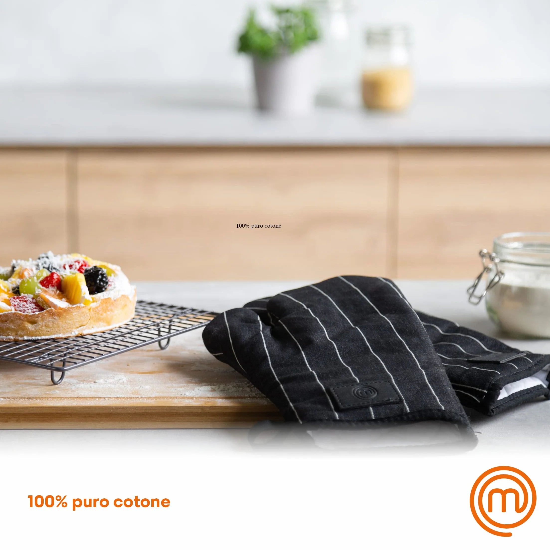 MasterChef 100% bawełna, Regulowany pasek ze skóry PU, Kolor: czarno-biały