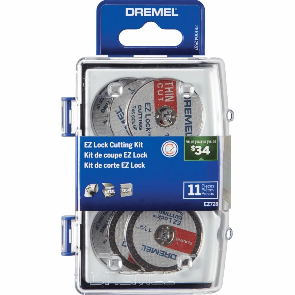 Dremel EZ728-01 EZ Lock obrotowe tarcze tnące, zestaw akcesoriów, koła tnące do plastiku, metalu i cienkich cięć, 11-częściowy zestaw akcesoriów