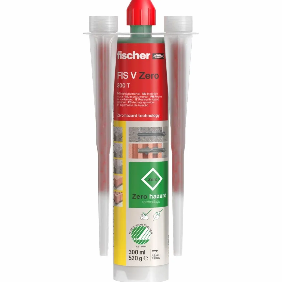 fischer Zaprawa wtryskowa FIS V Zero 300 T, przyjazna dla środowiska zaprawa uniwersalna, odporna na warunki atmosferyczne, do użytku wewnątrz i na zewnątrz, masa zaprawy do wszystkich powszechnie