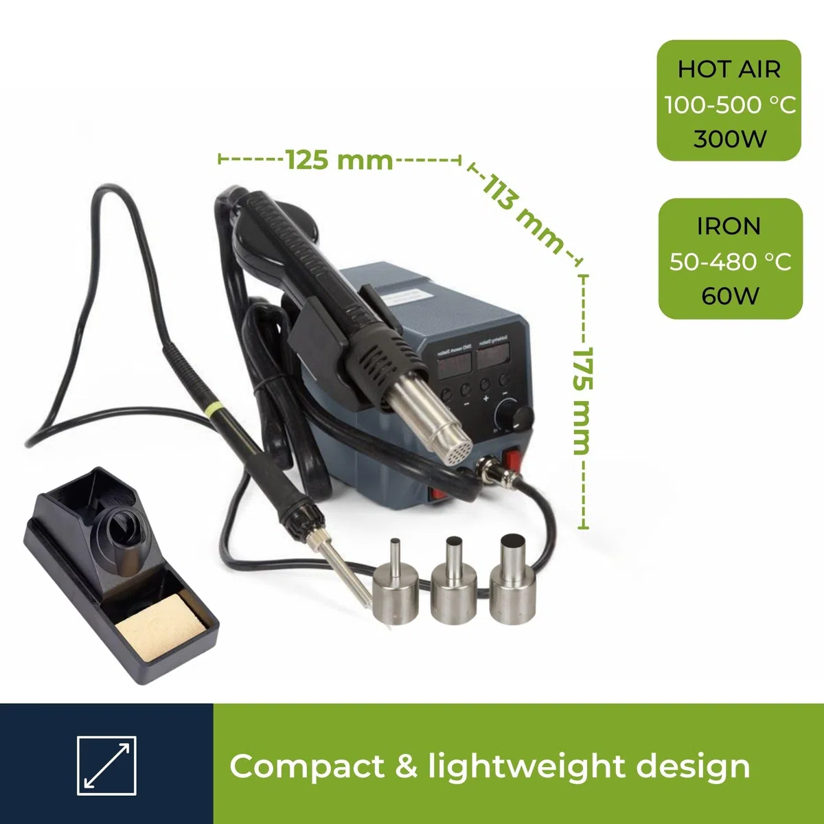 Velleman Multifunkcyjna stacja lutownicza 2-w-1 z lutownicą 60W i opalarką 300W, sterowanie mikroprocesorowe, idealna do SMD, PCB i elektroniki