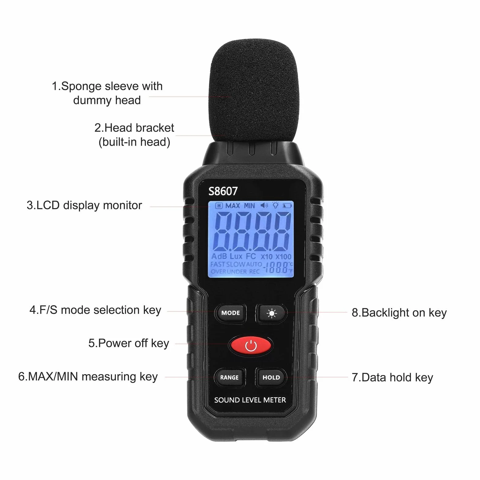 Miernik Decybeli Dźwięku Cyfrowy Wyświetlacz LCD Podświetlany Ekran Miernik Poziomu Dźwięku Czytnik Decybeli Hałasu Przenośny Miernik SPL 30-130dB