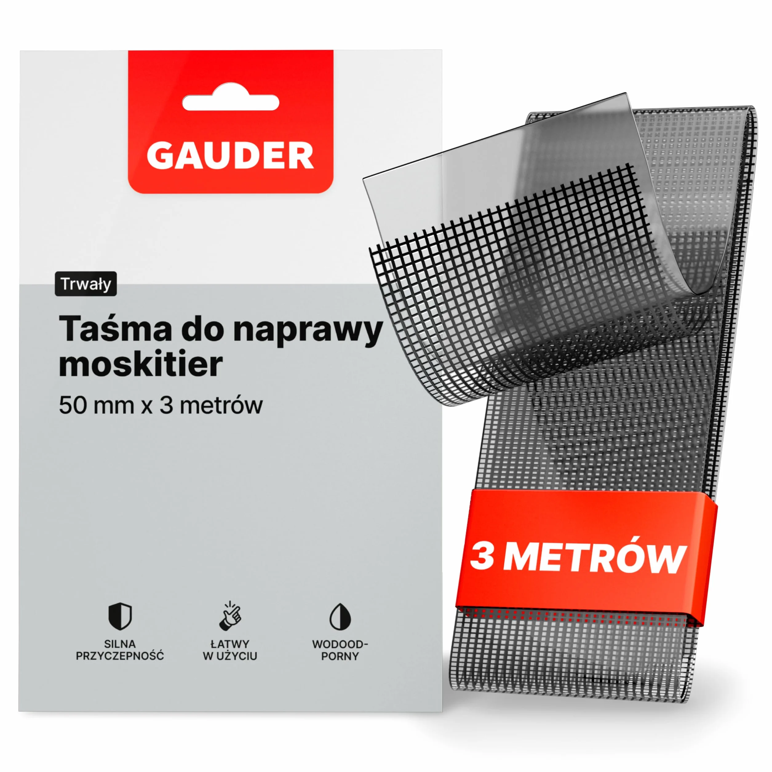 GAUDER taśma naprawcza do moskitier (50 mm x 3 m) | zestaw do naprawy moskitier | moskitiera do drzwi i okien