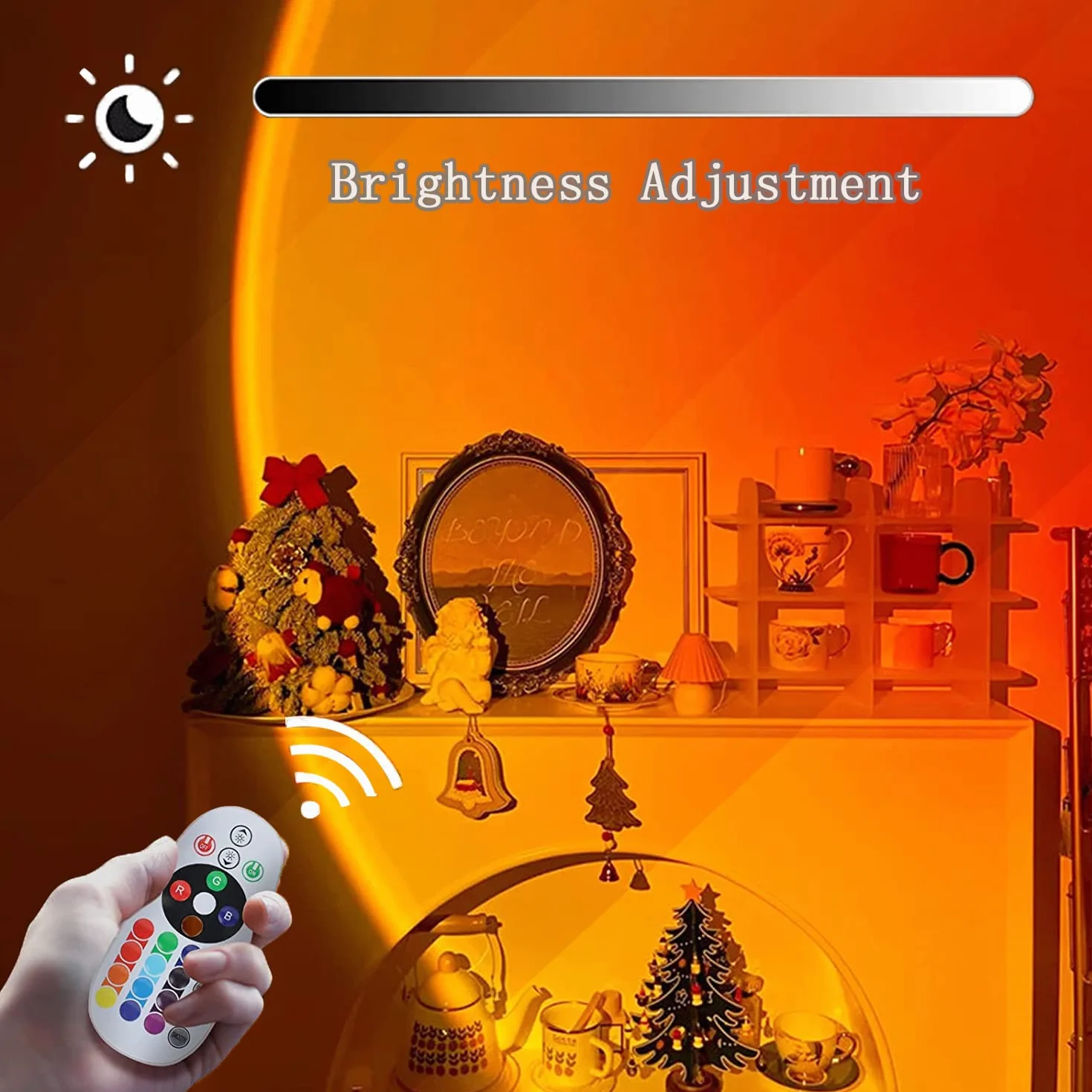 Sunset Lamp, lampa z USB, regulowana wysokość, lampka nocna LED Rainbow Light, 24 kolory, dwa piloty zdalnego sterowania, 4 dynamiczne tryby, obrót o 180°, Sunset lampa projekcyjna, selfie, fotografia