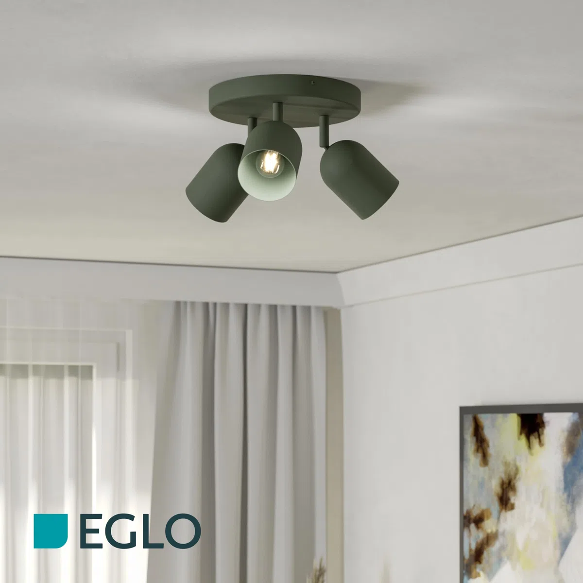 EGLO Tilston Lampa sufitowa 3-żarówkowa, reflektor sufitowy do salonuowa oprawa podsufitowa ze stali w kolorze ciemnozielonym E14 | Reflektor ze stali w kolorze ciemnozielonym, oprawka E14