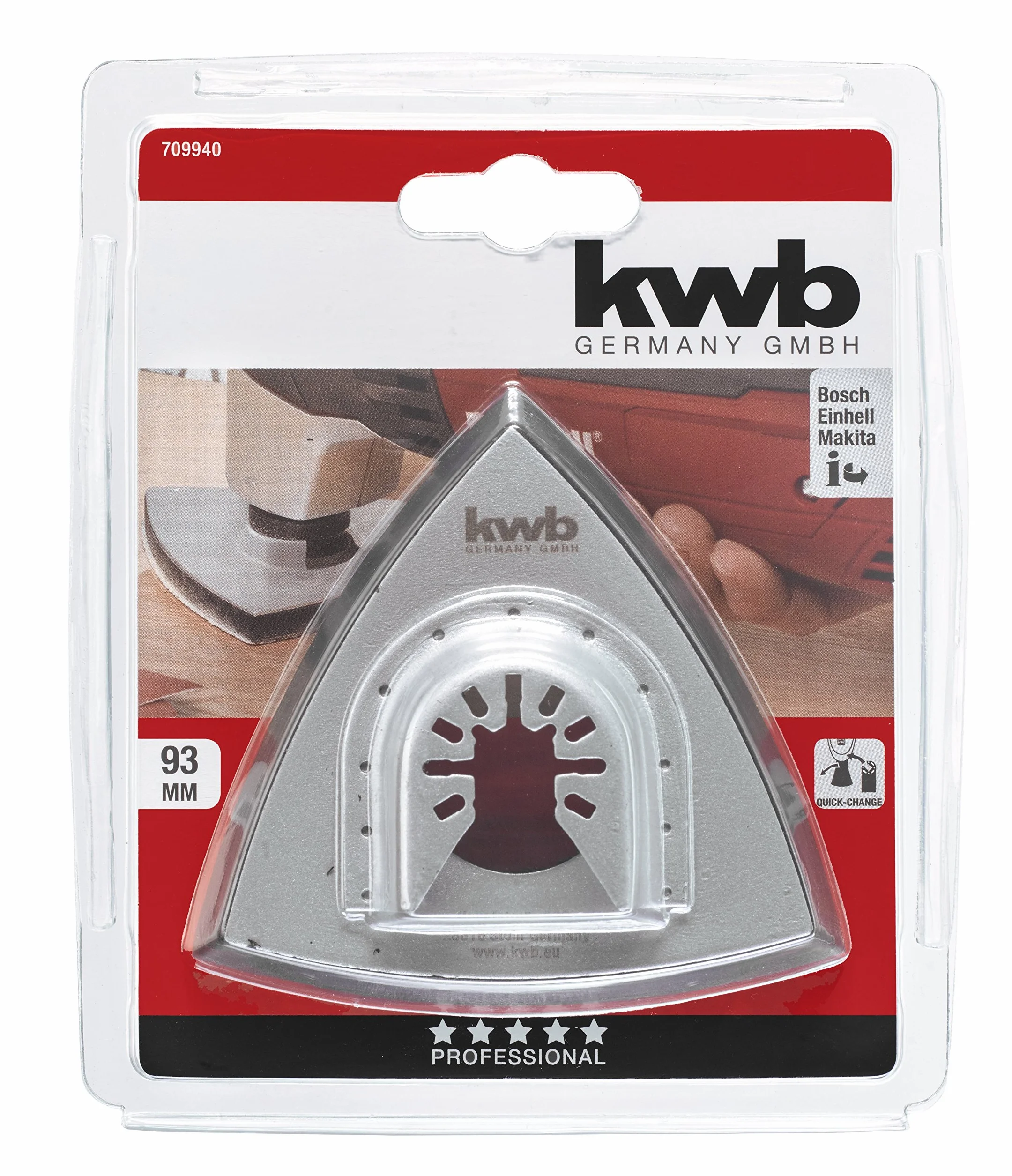kwb Multitool Płyta szlifierska do szlifierki Delta, w zestawie nasadka wielofunkcyjna, Quick Stick, idealna do drewna, metalu i szlifu srebra