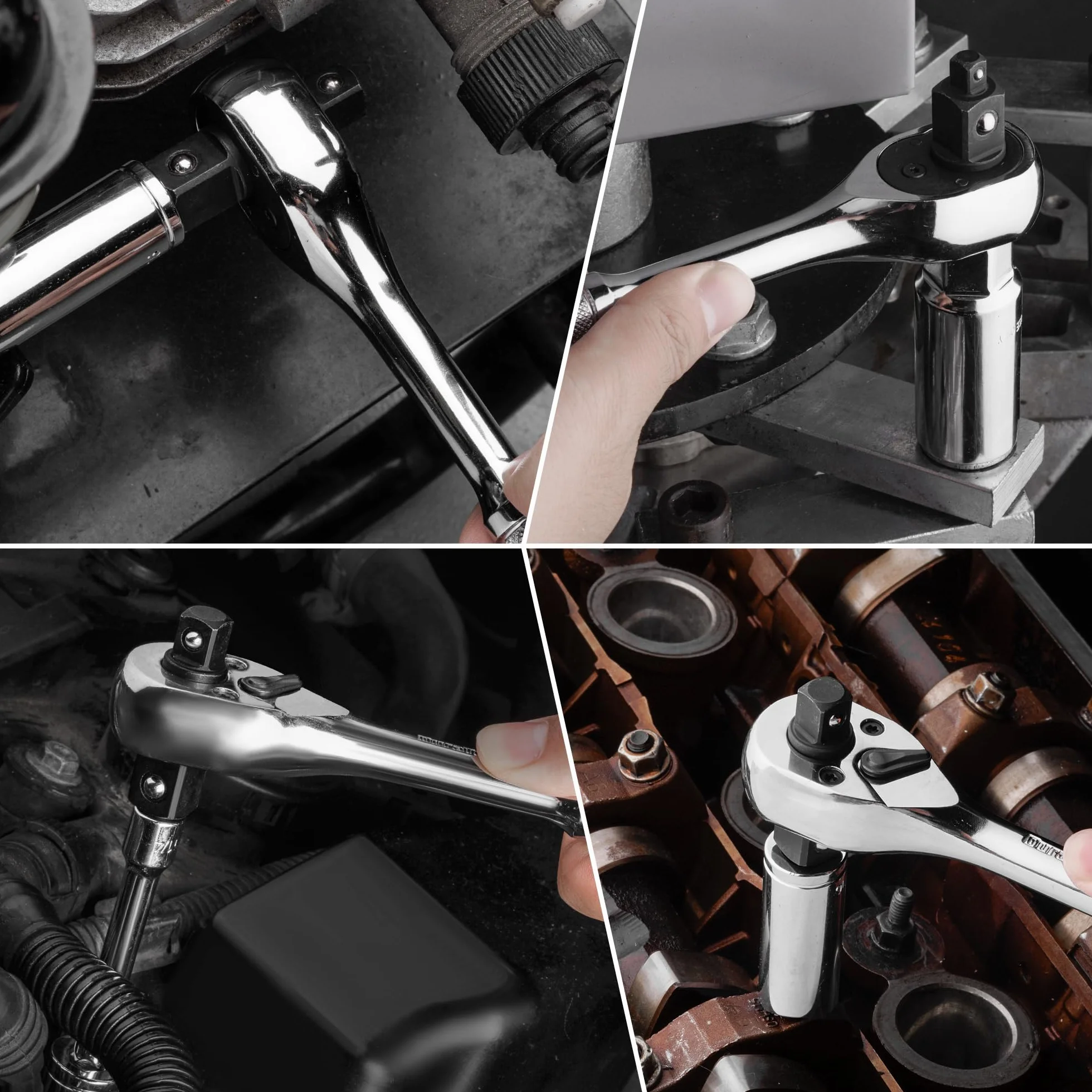 DURATECH Rękojeść z grzechotką 3 w 1, klucz z grzechotką 1/4”, 3/8”, klucz z grzechotką 1/2”, stal stopowa, klucz nasadowy 72-zębowy do napraw samochodowych