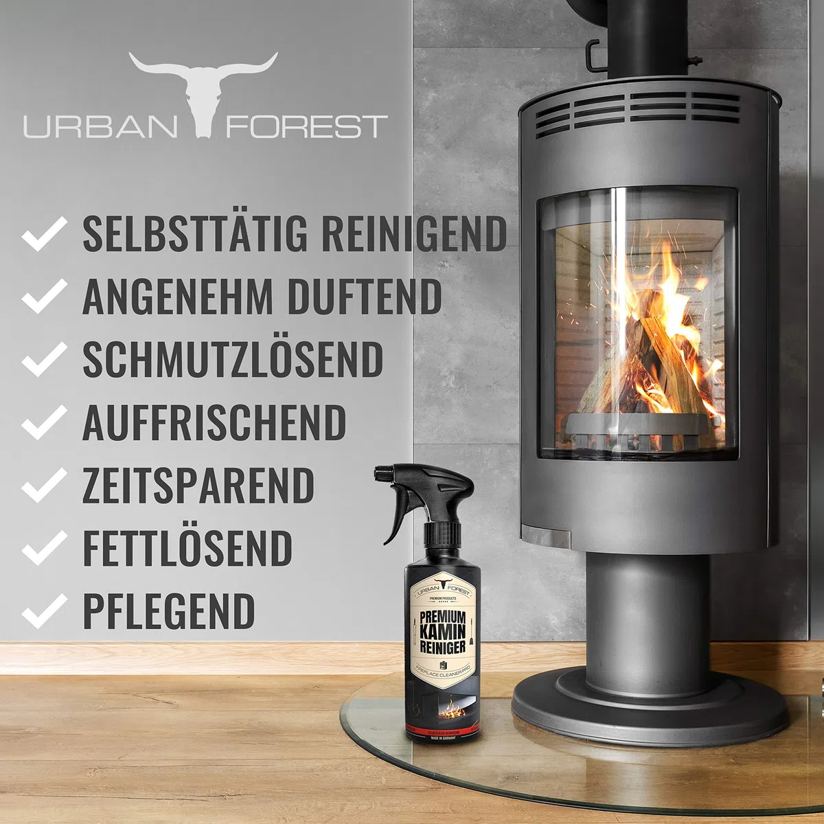 Urban Forest środek do czyszczenia kominka i pieca, środek do czyszczenia szyb i szyb kominkowych, do profesjonalnego zastosowania, 500 ml