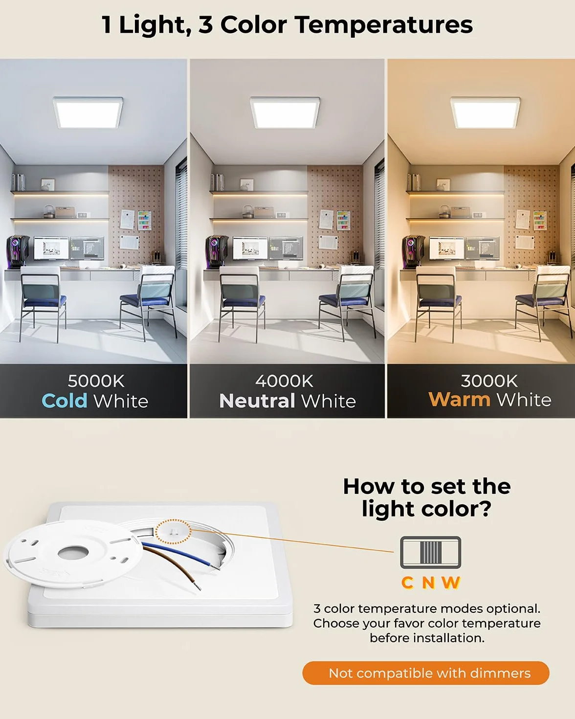 BLNAN Płaska Lampka Sufitowa LED, 18W Oświetlenie Sufitowe z Światłem Nocym 2000K, Ciepłe Białe Neutralne Białe Zimne Białe 3000K/4000K/5000K, Panel na Korytarz Sypialnia Kuchnia Balkon Piwnica, 22CM