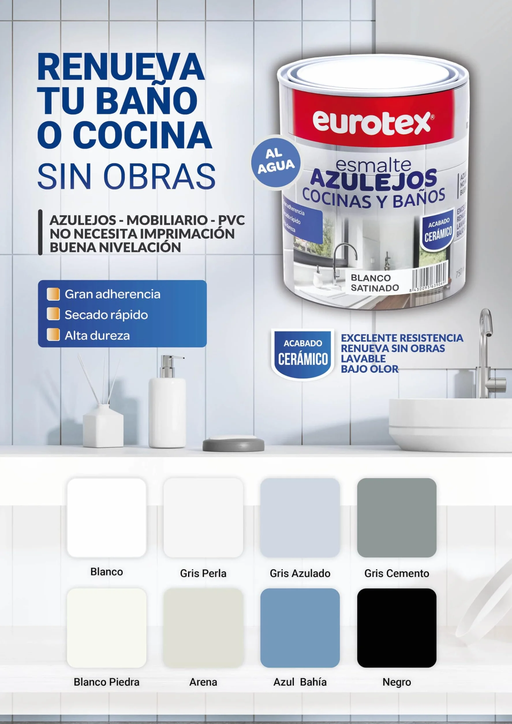 EUROTEX Farba do płytek wodnych o bardzo dobrej przyczepności BEZ podkładu - dostępna w różnych kolorach - błyszcząca lub satynowa - format 750 ml (satynowa biel)