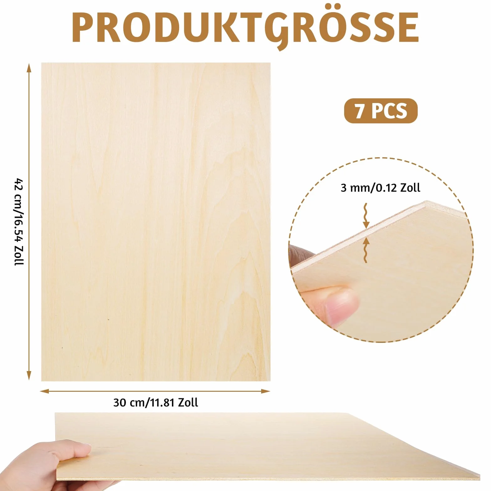 Płyta ze sklejki A3, 7 sztuk, 3 mm, 42 x 30 cm, płyta drewniana, drewno lipowe, do majsterkowania, cienka, do malowania, wypalania, cięcia laserowego, majsterkowania