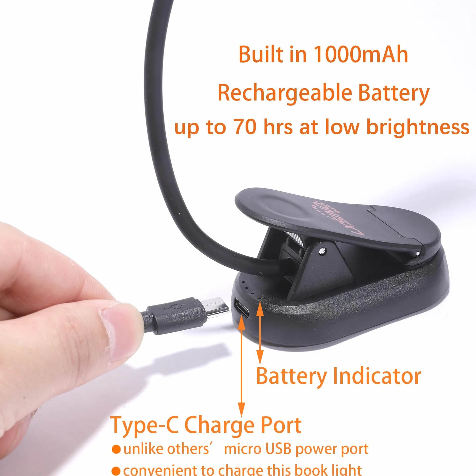 Bursztynowe i czerwone lampki do czytania w łóżku – bursztyn (1600 K)/czerwony (625 nm) – 8 diod LED, ponad 30 godzin, ładowanie USB C, możliwość ponownego ładowania, elastyczna lampka do czytania