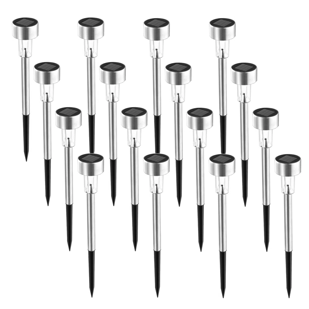 Solpex 16 sztuk lamp solarnych, ścieżka zewnętrzna, solarne światła chodnikowe na zewnątrz, ogrodowe światła LED do krajobrazu, patio, trawnika, podwórza, podjazdu, zimna biel (stal nierdzewna)