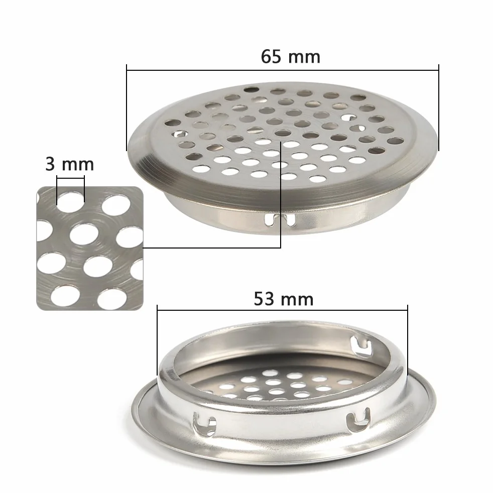 20 sztuk 53 mm kratka wentylacyjna ze stali nierdzewnej okrągła siatka oddechowa dezodorant do szafy szafy na powietrze odprowadzana wentylacja kratka wentylacyjna do kuchni meble w ustach wentylacja