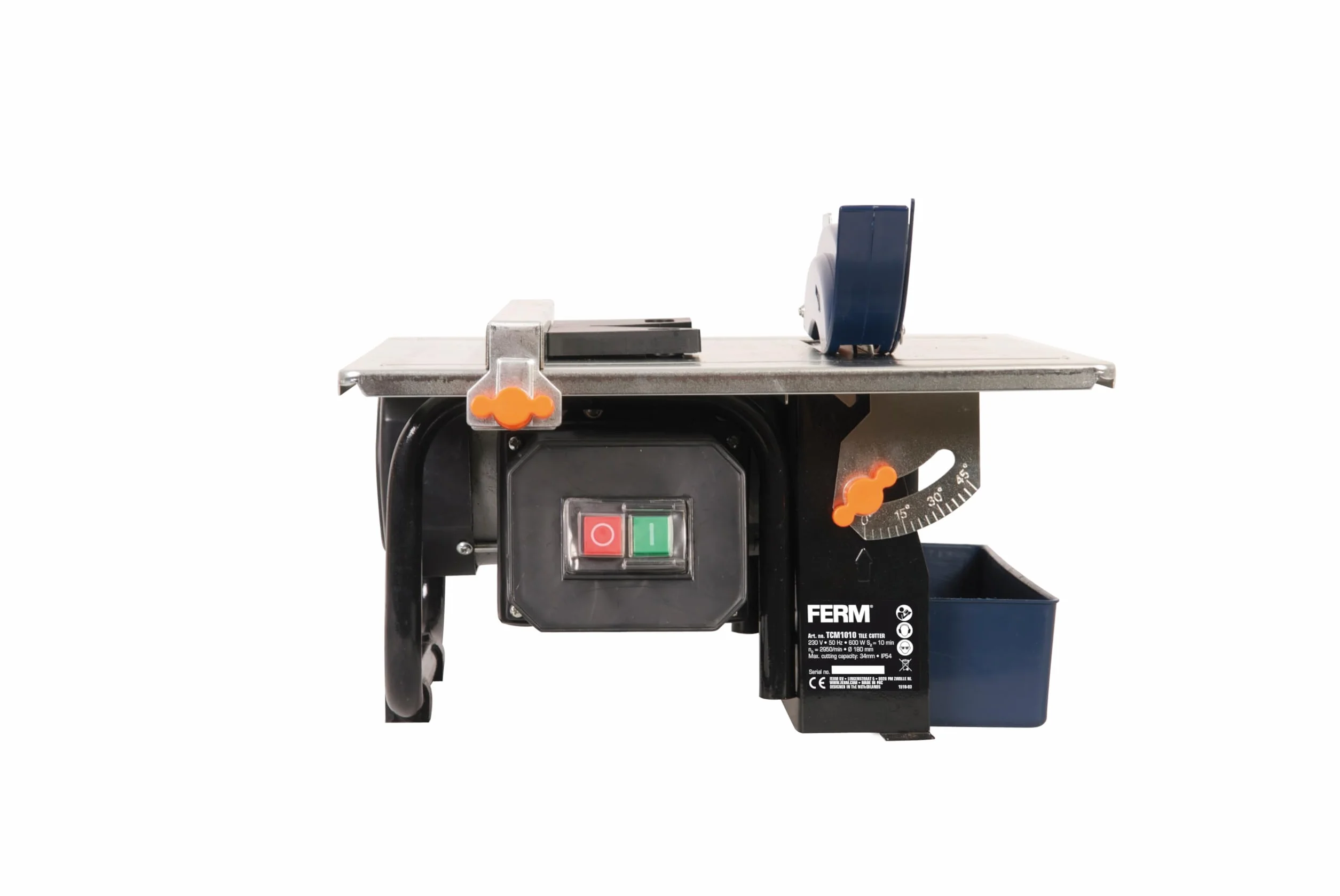 FERM TCM1010 przecinarka do płytek 600 W - 2950/min - tarcza diamentowa 180 mm - brzeszczot chłodzony wodą - regulacja 0-45 stopni
