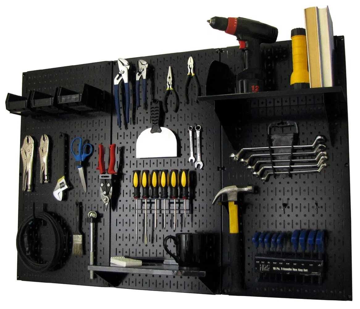 Wall Control Organizer na pegboard 1,2 m, metalowy zestaw do przechowywania narzędzi z czarną tablicą narzędziową i czarnymi akcesoriami