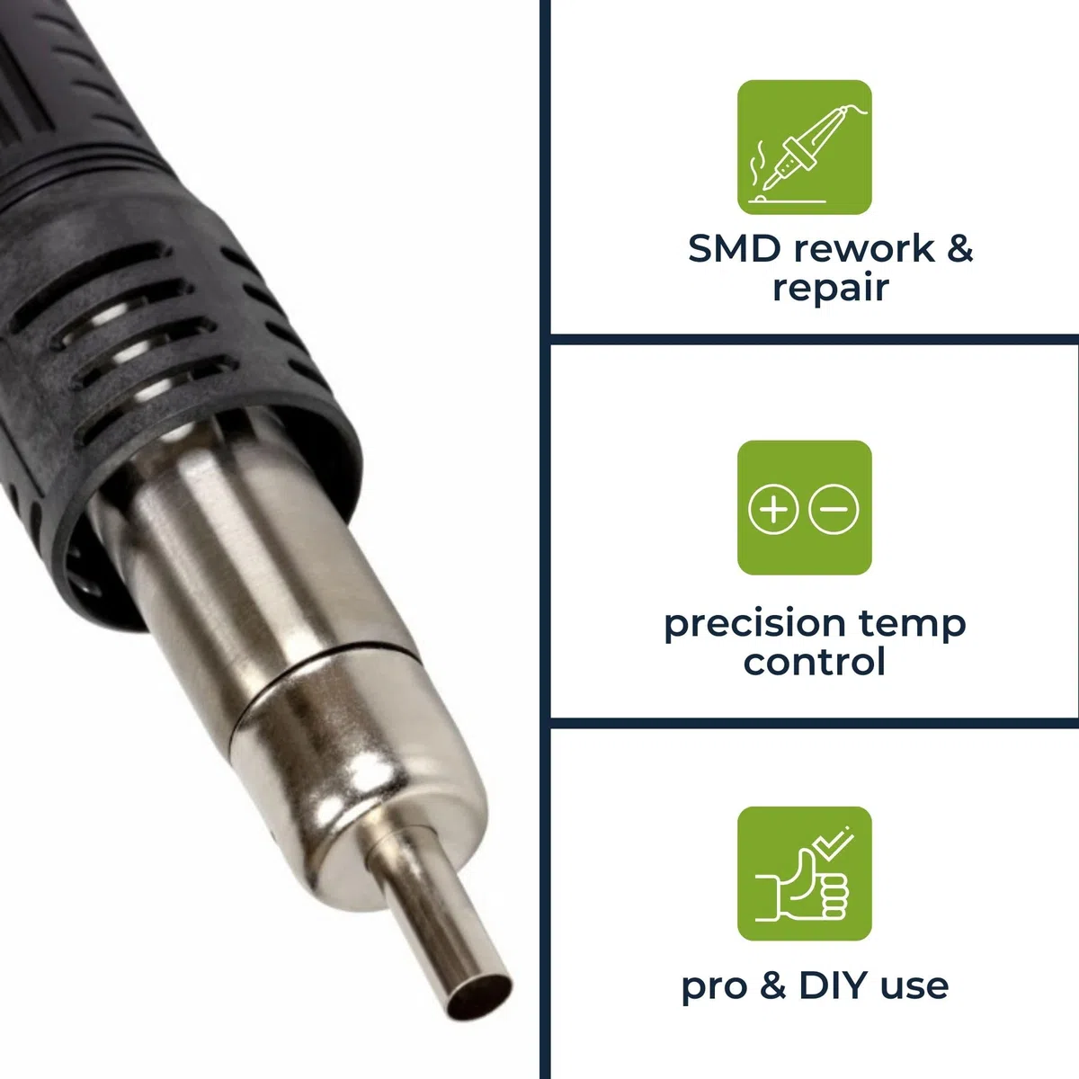 Velleman Multifunkcyjna stacja lutownicza 2-w-1 z lutownicą 60W i opalarką 300W, sterowanie mikroprocesorowe, idealna do SMD, PCB i elektroniki