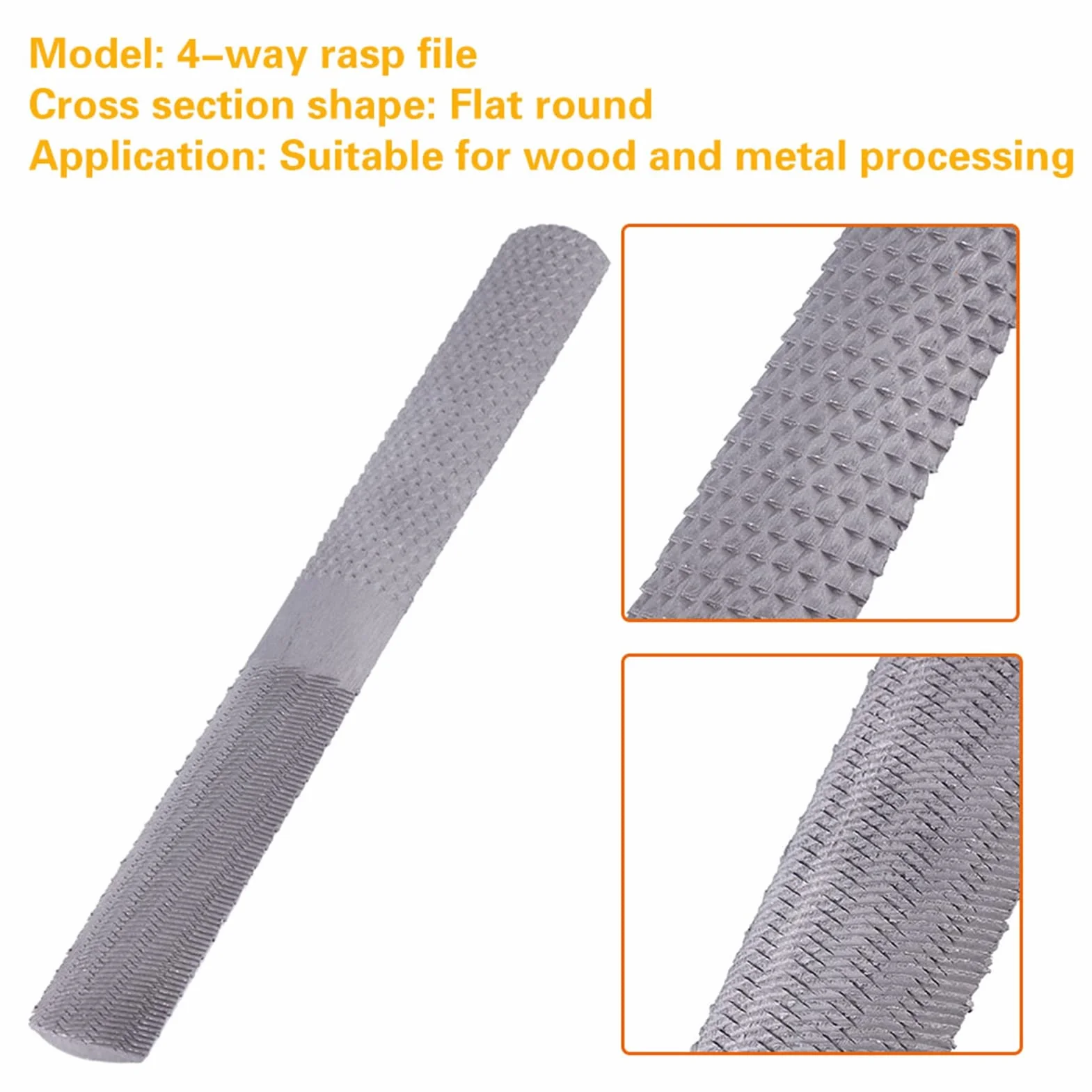 4 w 1 8 Cali/200 Mm Wielofunkcyjny Stalowy Płaski Pilnik z Tarnikiem, Półokrągły Stolarski Narzędzie Ręczne do Obróbki Drewna do Drewna Metal Plastik (8 Cali/200 Mm)