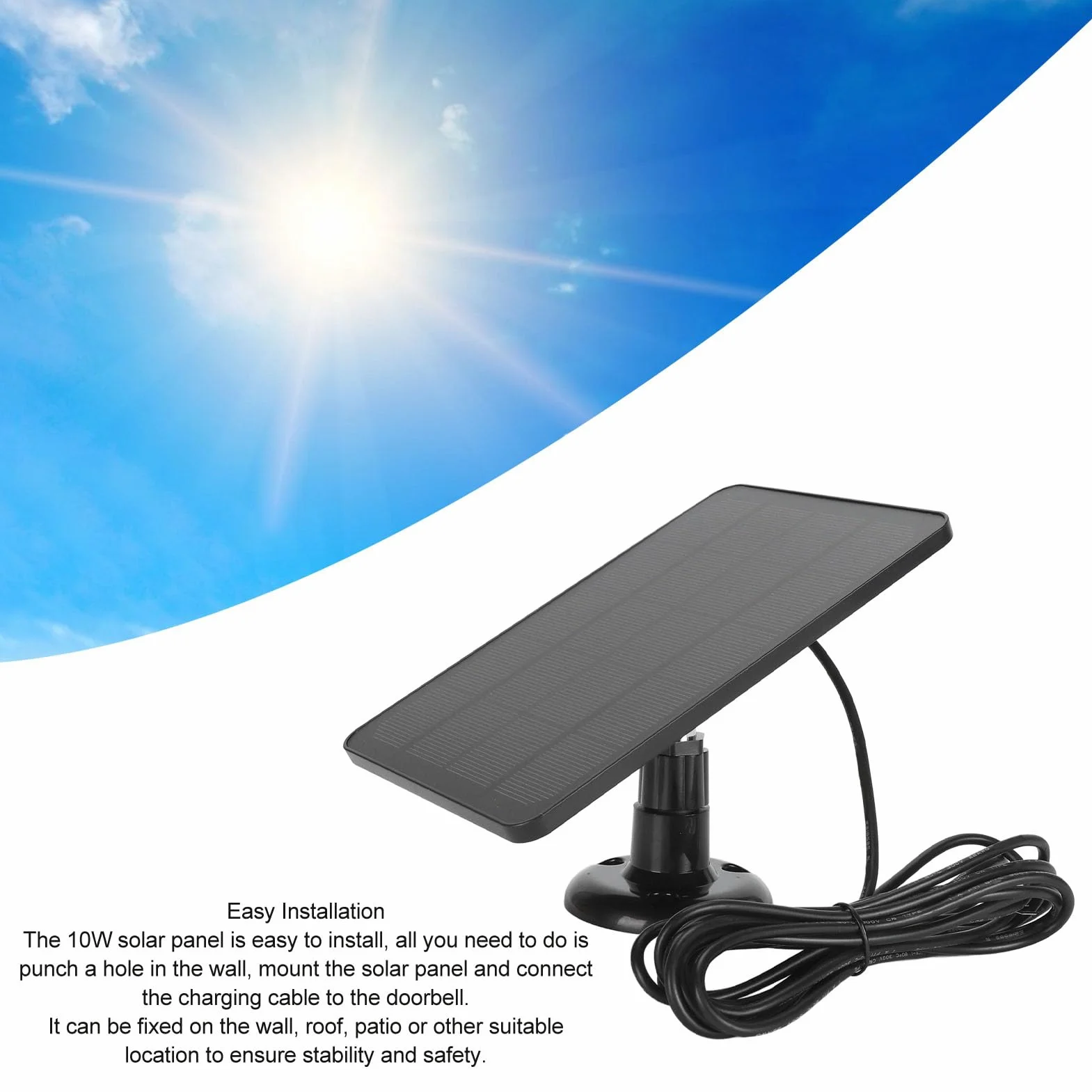 Panel Słoneczny 10W do Dzwonka do Drzwi, ładowarka Panelowa do Kamery Nest/ Doorbell 2K, Dzwonek Wideo Ring 2/3+, Dzwonek do Drzwi 3/4 Plus, wodoodporność IP66, Uchwyt z 360°