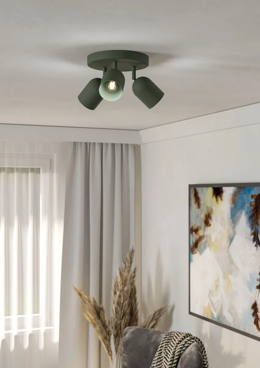 EGLO Tilston Lampa sufitowa 3-żarówkowa, reflektor sufitowy do salonuowa oprawa podsufitowa ze stali w kolorze ciemnozielonym E14 | Reflektor ze stali w kolorze ciemnozielonym, oprawka E14