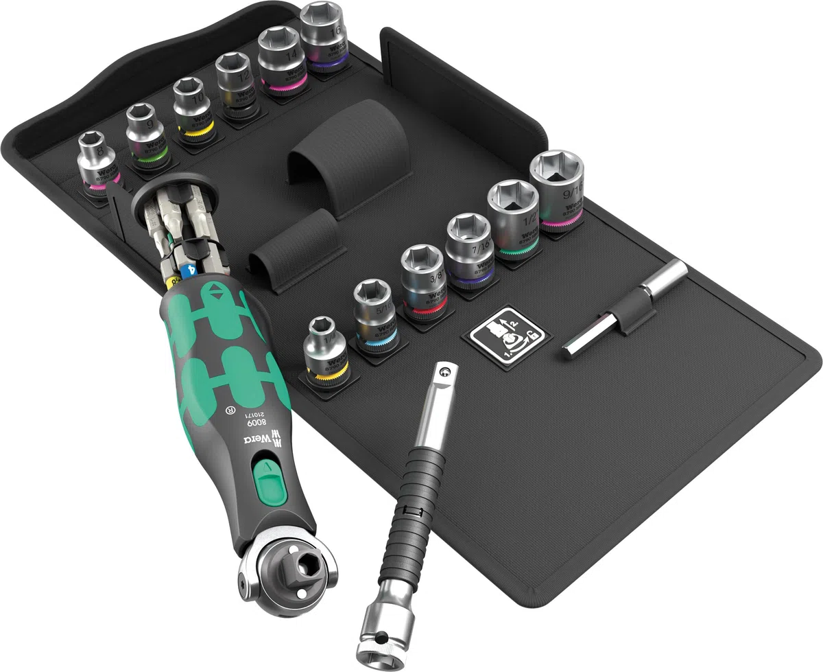 Wera Zyklop Pocket Set 4 05004285001 8009 zestaw z grzechotką, metryczny/imperialny, zestaw 27-częściowy