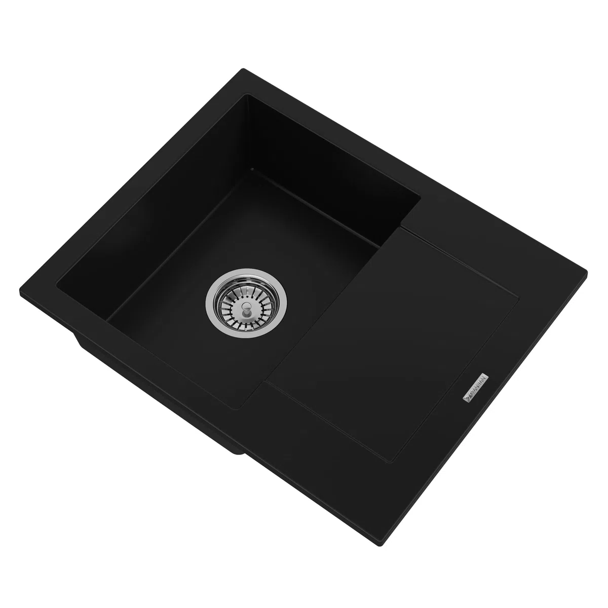 GRANITAN Zlewozmywak BELLO z syfonem i impregnacją – zestaw zlewozmywaka kuchennego – nowoczesny zlewozmywak granitowy 47x57 cm – zlew do kuchni z syfonem chromowanym – czarny