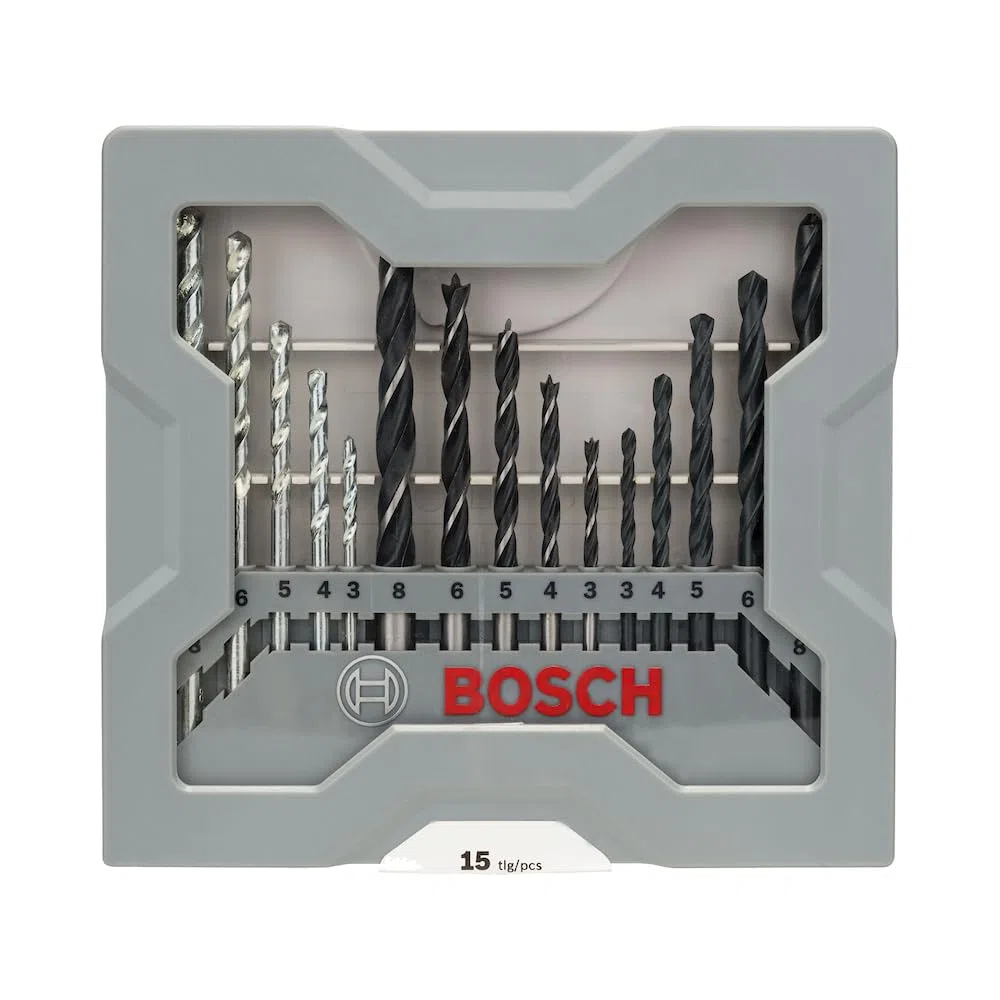 Bosch 15-częściowy zestaw wierteł (do drewna, kamienia i metalu, Ø 3-8 mm, osprzęt do wiertarko-wkrętarki i stojaka wiertarskiego)