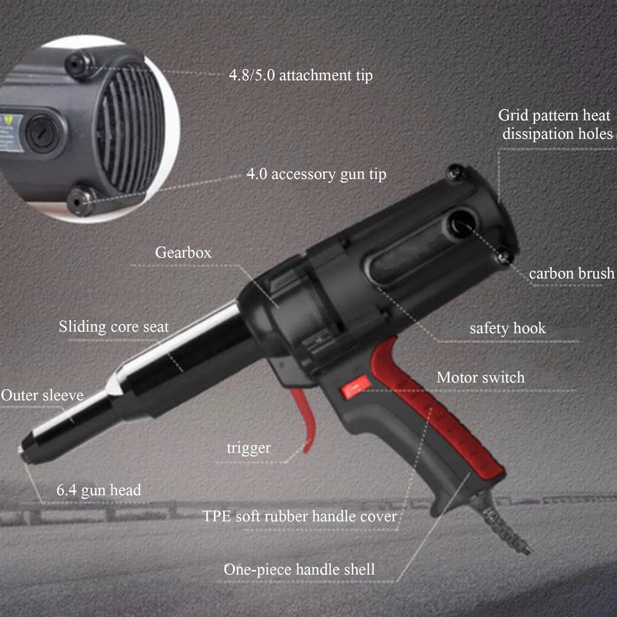 Automatyczne pistolety do nitowania,Elektryczne narzędzie do nitowania ślepego Nitownica,Narzędzie do nitowania pistoletu do gwoździ,Narzędzie do nitowania mechanicznego