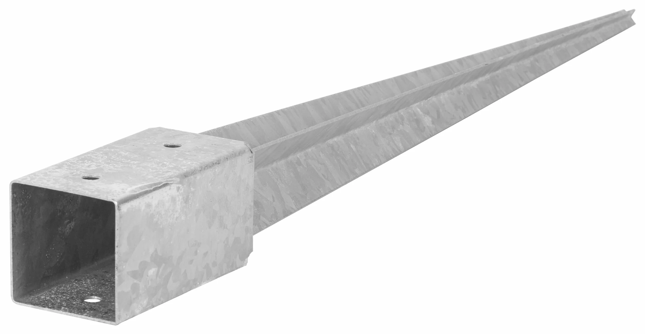 ADGO Podstawa Słupa Kwadratowa Wbijana Wspornik Kotwa 100 x 100 x 900 mm, Do Betonu Ogrodzenia Altany Garażu Wiaty, Blacha Metalowa Ocynkowana Srebrna Antykorozyjna, 1 sztuka