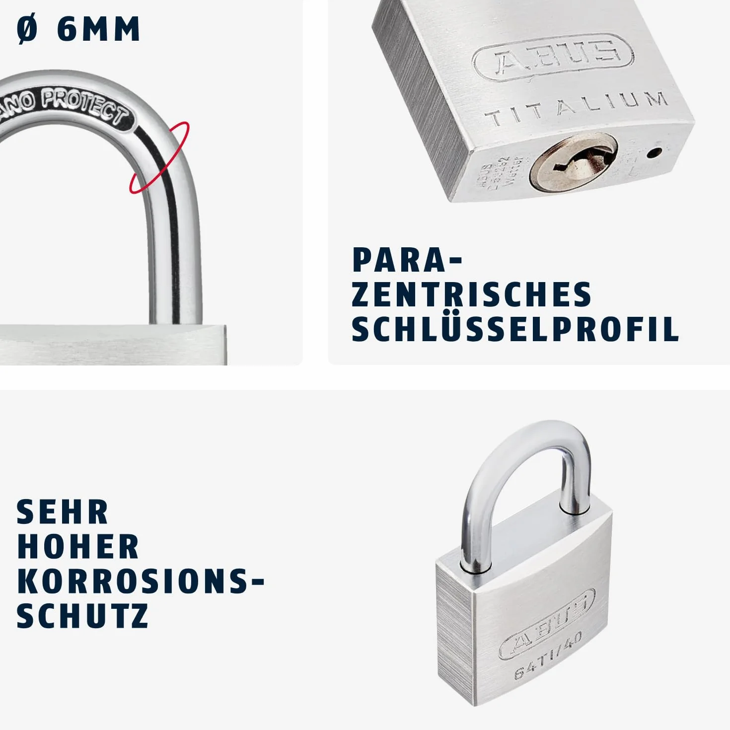 ABUS Kłódka Titalium 64TI/40 - zestaw 2 sztuk, równocześnie zamykająca - zamek do piwnicy z korpusem zamka ze specjalnego aluminium - hartowany stalowy pałąk - poziom bezpieczeństwa ABS 5