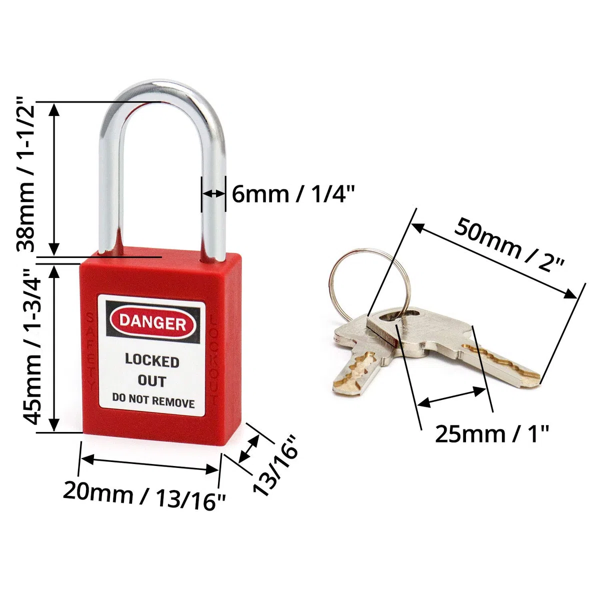 Kłódka QWORK Lockout, 2 szt. Kłódek z 4 kluczami, czerwona, 38 mm