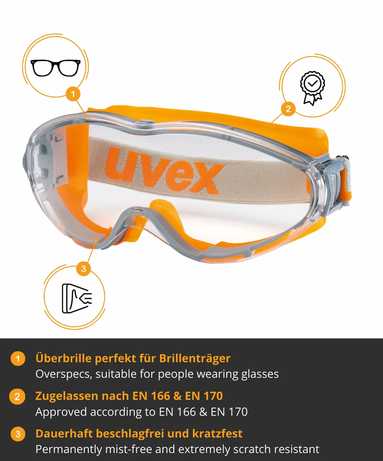 uvex Ultrasonic Supravision Excellence Okulary ochronne - przezroczyste/szaro-pomarańczowe
