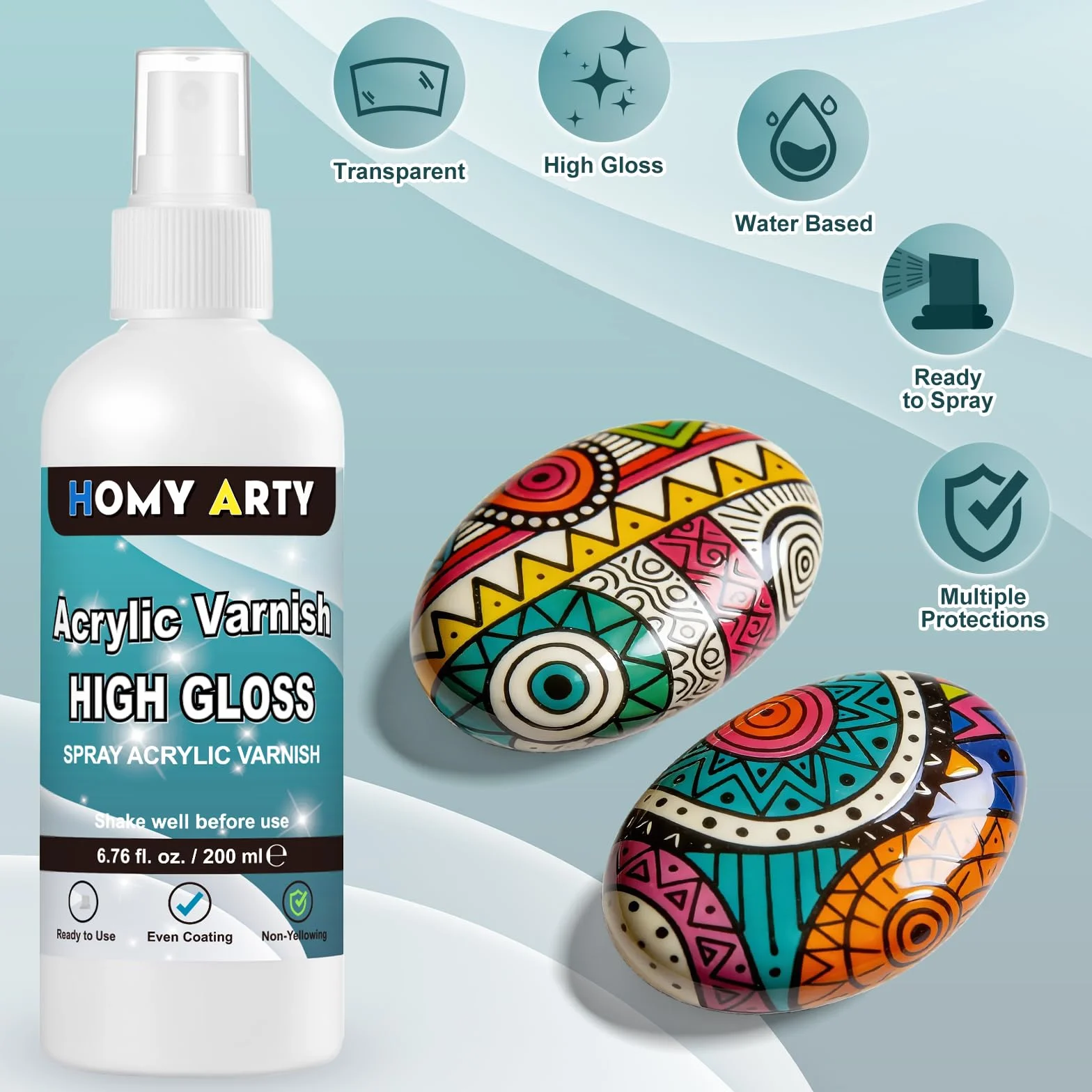 HOMY ARTY Lakier akrylowy w sprayu, lakier o wysokim połysku do malowania akrylowego, lakier w sprayu o wysokim połysku, dla trwałej ochrony, gotowy do użycia lakier do gliny, grafika, 200 ml