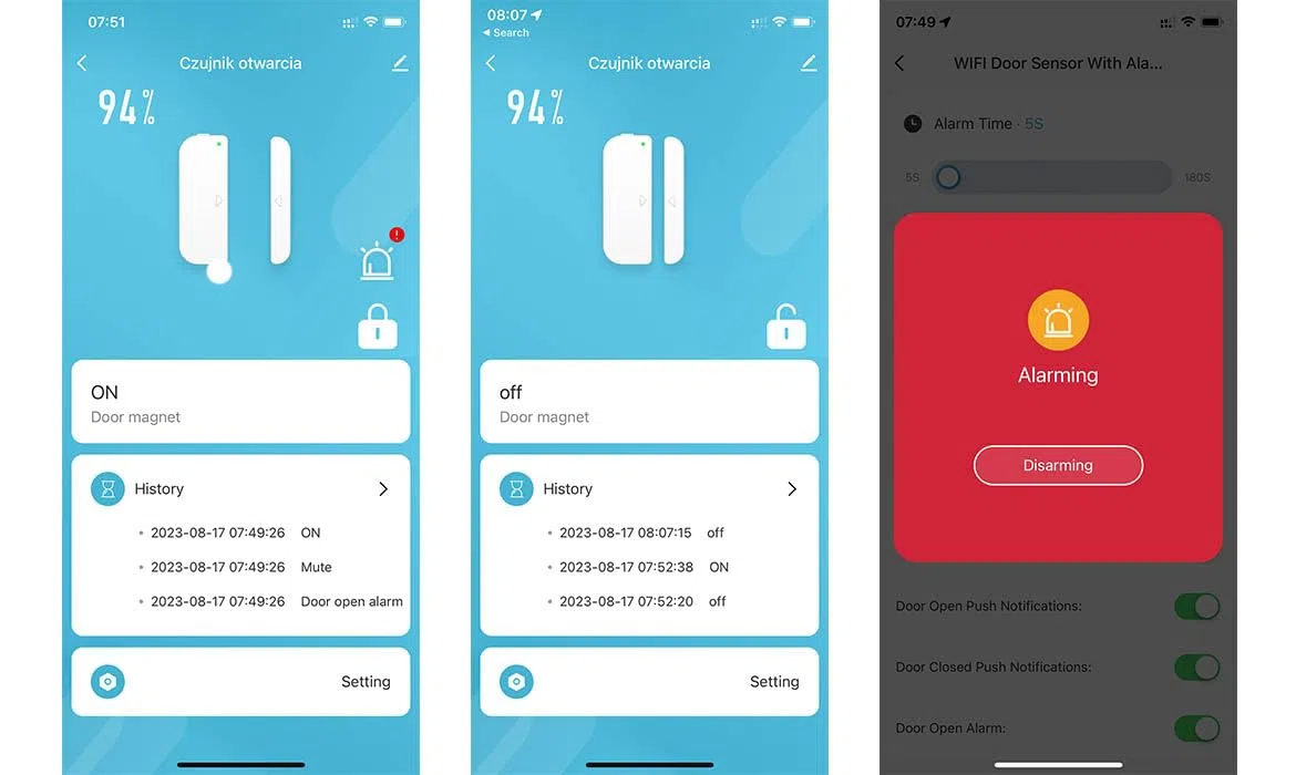 Sone Smart One Czujnik otwarcia drzwi/okna WIFI TUYA SYRENA na baterie