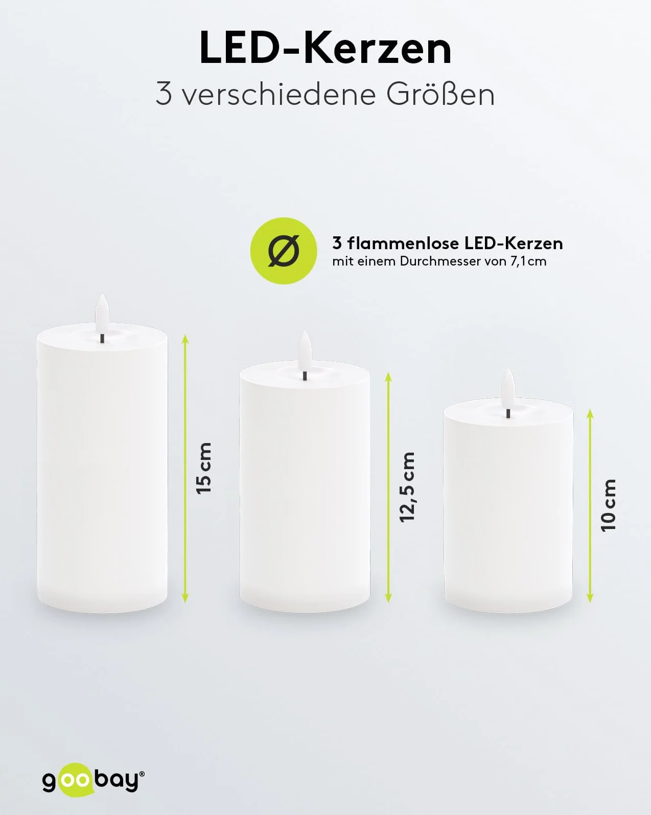 goobay 64786 świeczki LED, zestaw 3 szt. z pilotem zdalnego sterowania, elektryczne światła do użytku na zewnątrz, realistycznie migoczący płomień, dekoracja LED, funkcja timera, bezpłomieniowe świece