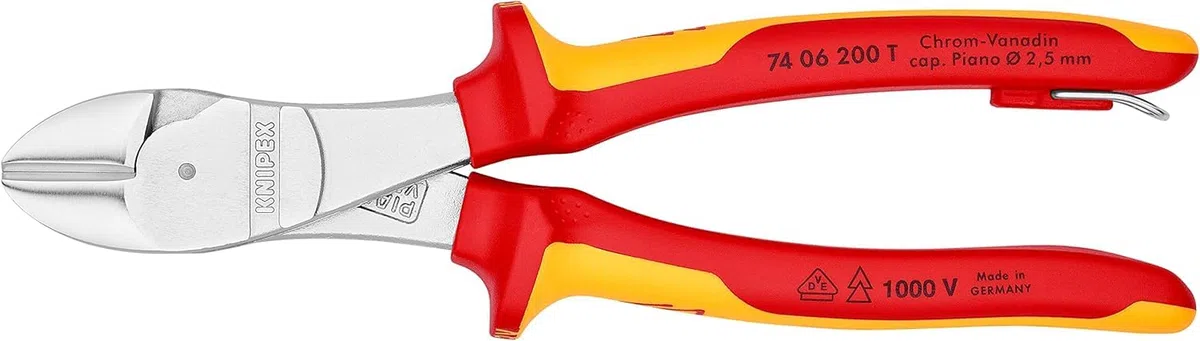 KNIPEX Szczypce tnące boczne w blister chromowany izolowane z wielokomponentowymi osłonkami i wbudowanym izolowanym uchwytem do, 74 06 200 T BK