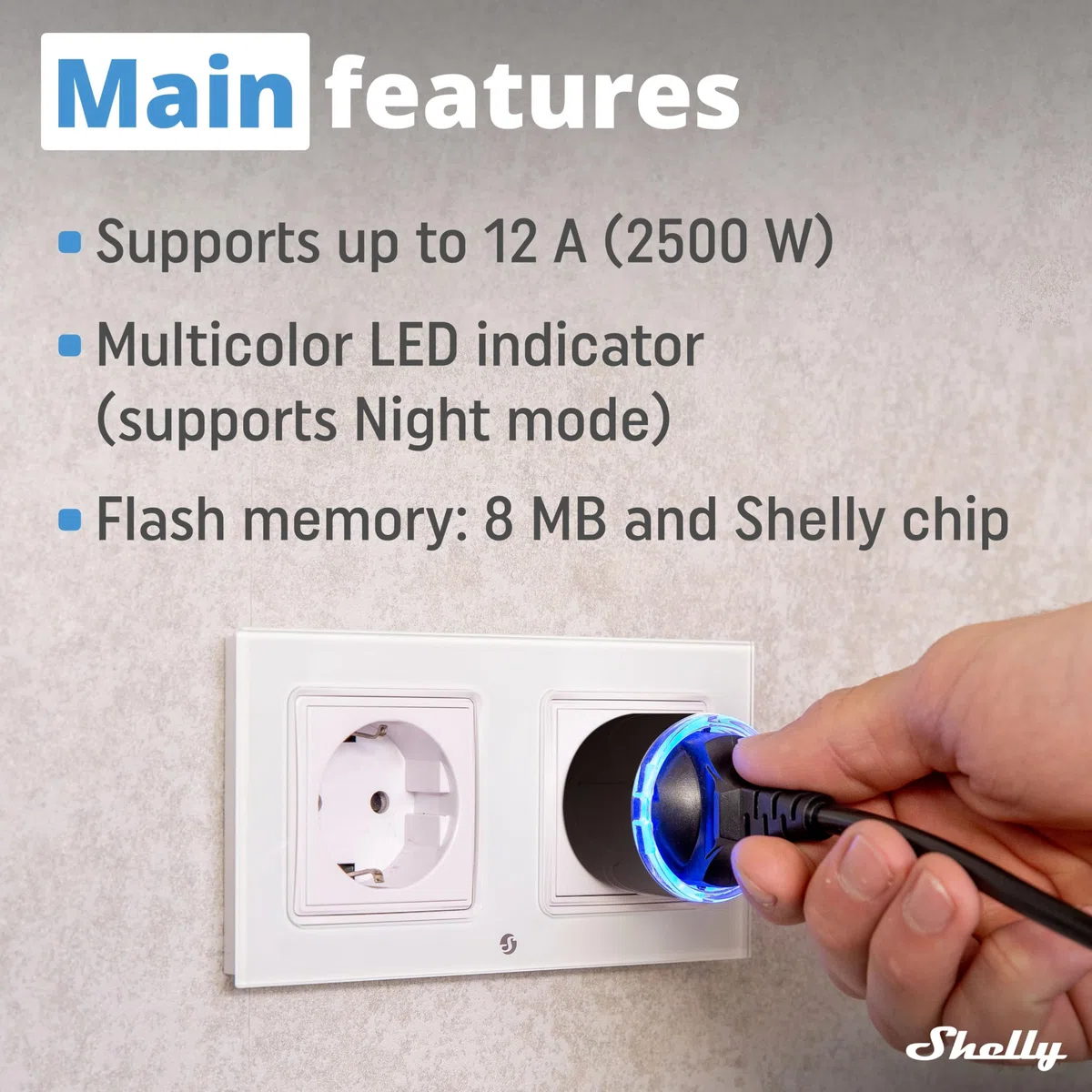 Shelly Plug S MTR Gen3- Czarny, Inteligentna Wtyczka Wi-Fi z Licznikiem, Wskaźnikiem LED, Zdalne Sterowanie za Pomocą Aplikacji i Głosu, Programowalna z Timerem, Alexa, Google Home, SmartThings