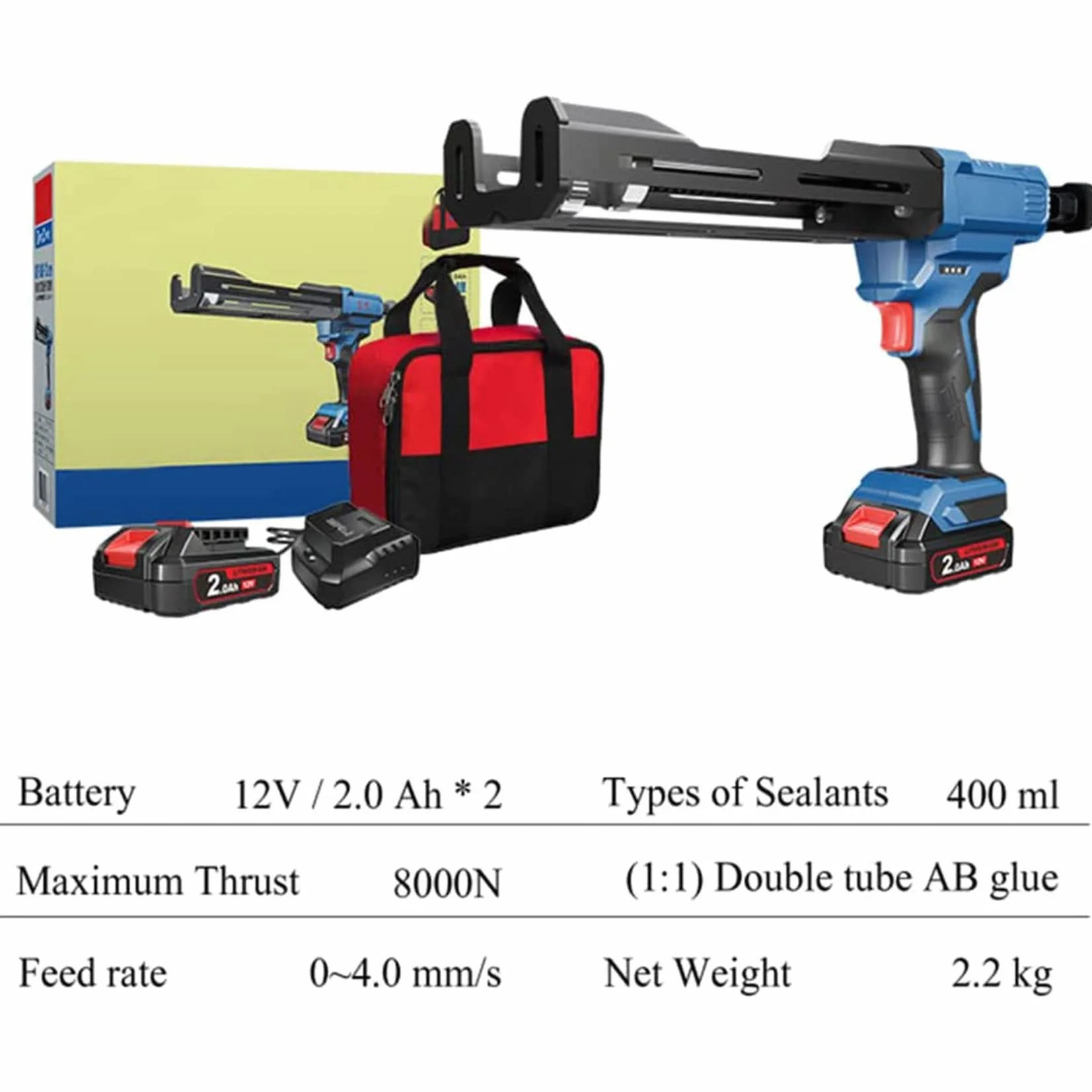 Elektryczny pistolet uszczelniający, 12 V, podwójny kartridż, z obrotowym wózkiem, w zestawie bezpłatny pistolet silikonowy do naprawy i uszczelniania domu, jedna bateria w zestawie