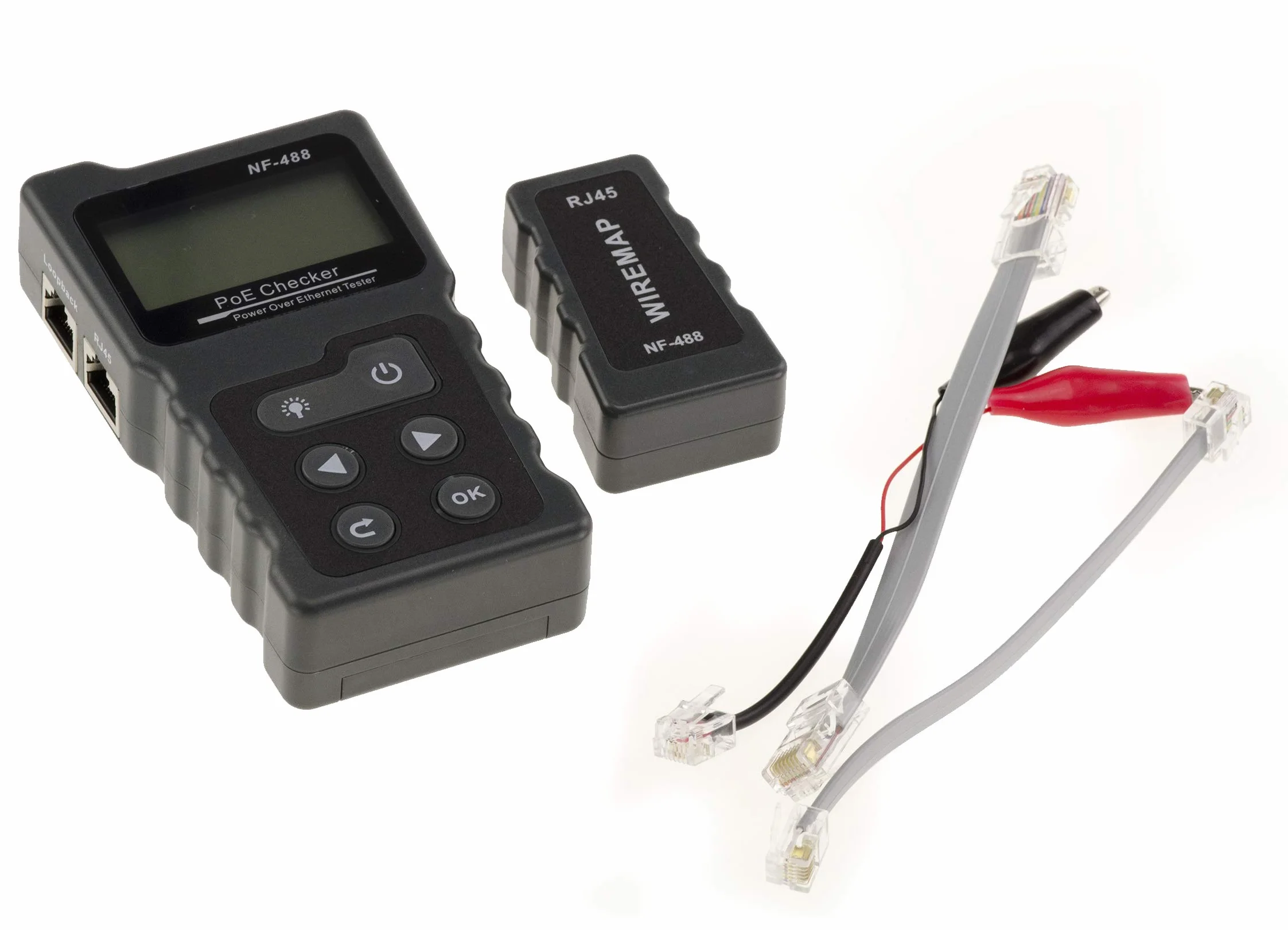 KALEA-INFORMATIQUE Tester kabli sieciowych RJ45 RJ11: mapowanie kabli, test PoE (obecność, prąd, napięcie, moc), test poboru mocy